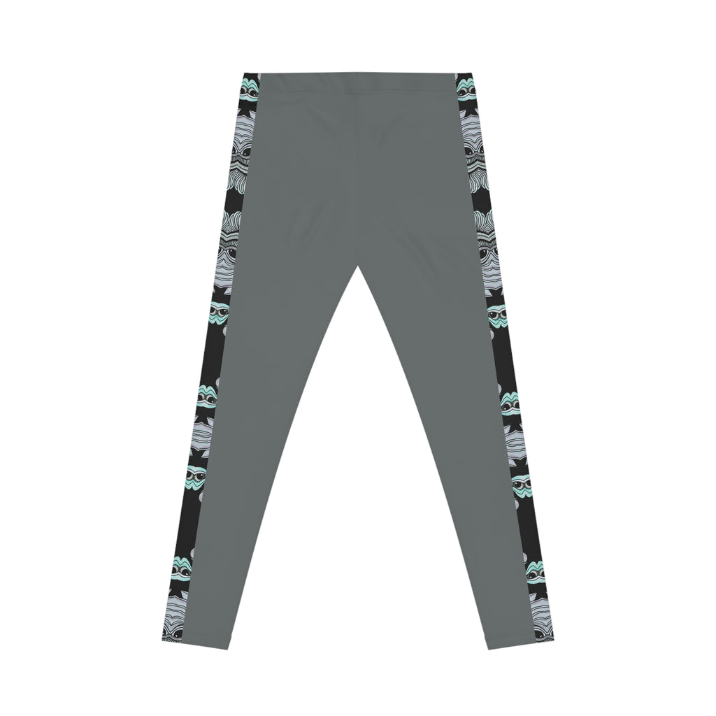 Floral Stripe Women’s Leggings — Grey Side-Panel Botanical Print #g976468