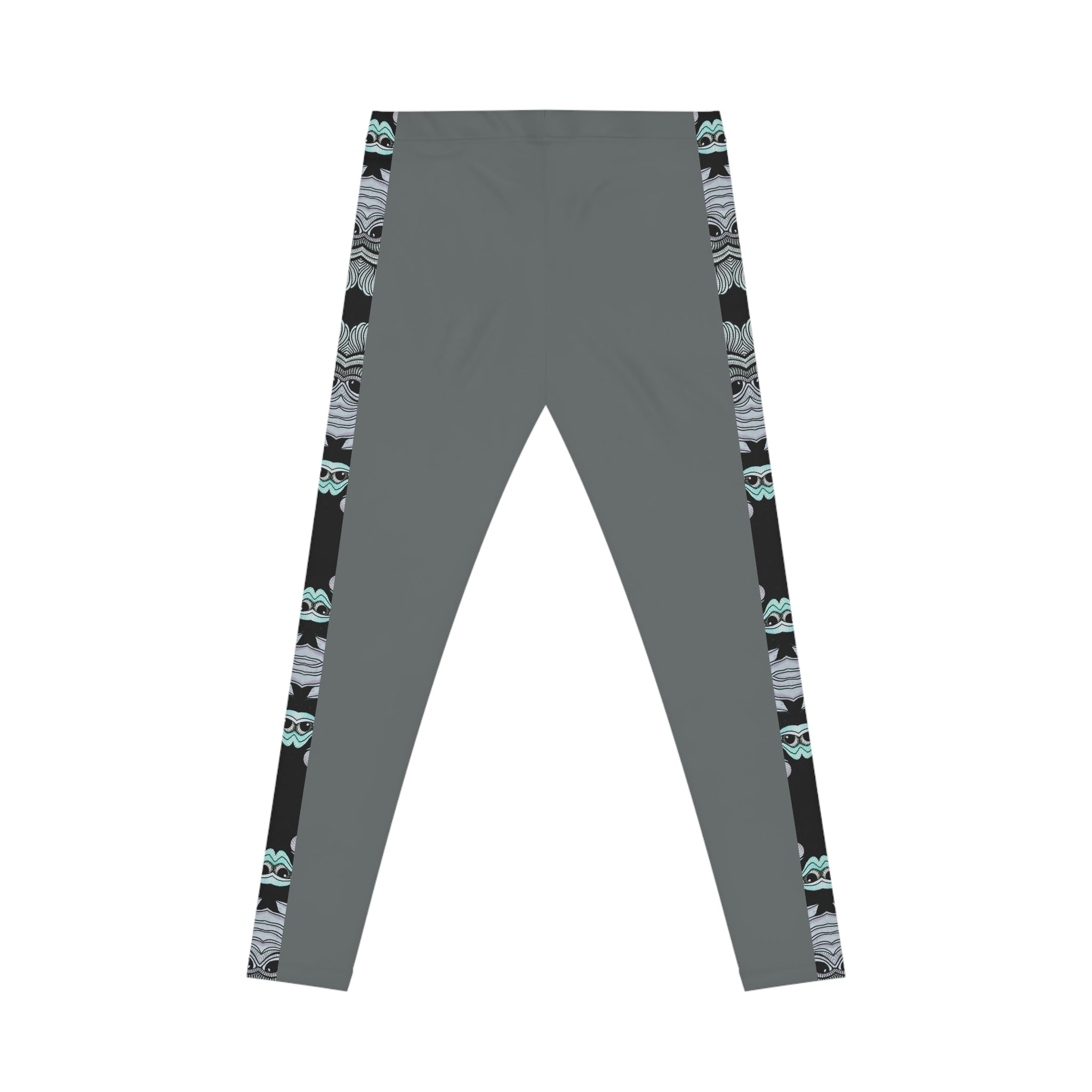 Floral Stripe Women’s Leggings — Grey Side-Panel Botanical Print #g976468