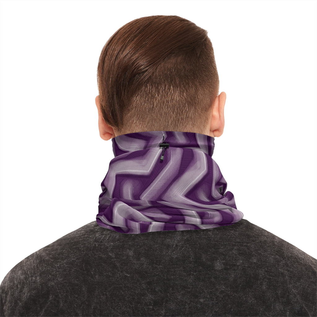 Purple Geometric Winter Neck Gaiter — Insulated Drawstring Face Mask #pue9836