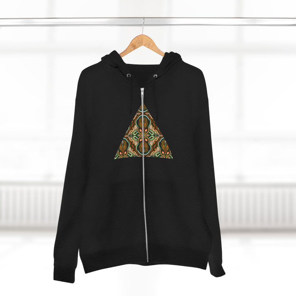 Geometric Tribal Pattern Zip Hoodie — Earthy Mandala Triangle & Circle Design #zh137