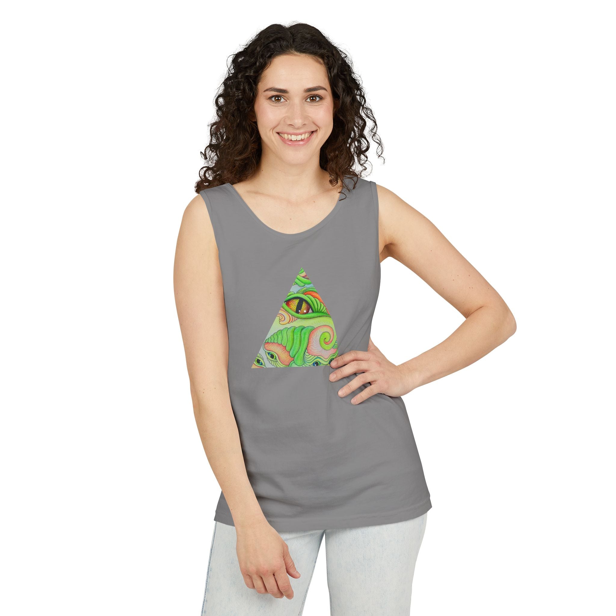 Psychedelic Triangle Tank Top — Green Swirl Eye Graphic #hg772225566