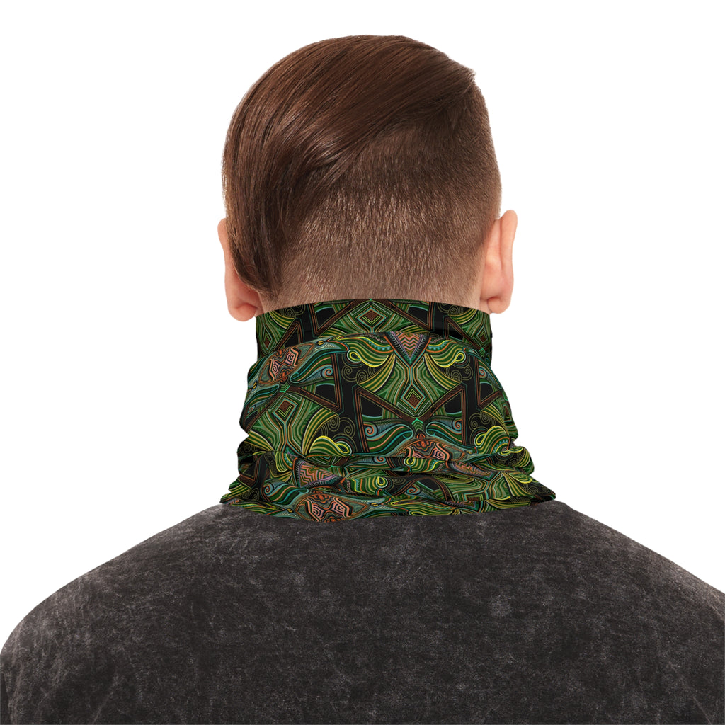 Green Geometric Neck Gaiter — Botanical Kaleidoscope Face Mask #ng4