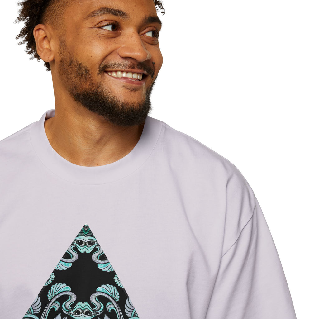 Men's Oversized Tee — Geometric Wave Pattern Diamond & Back Panel Graphic #gwp21