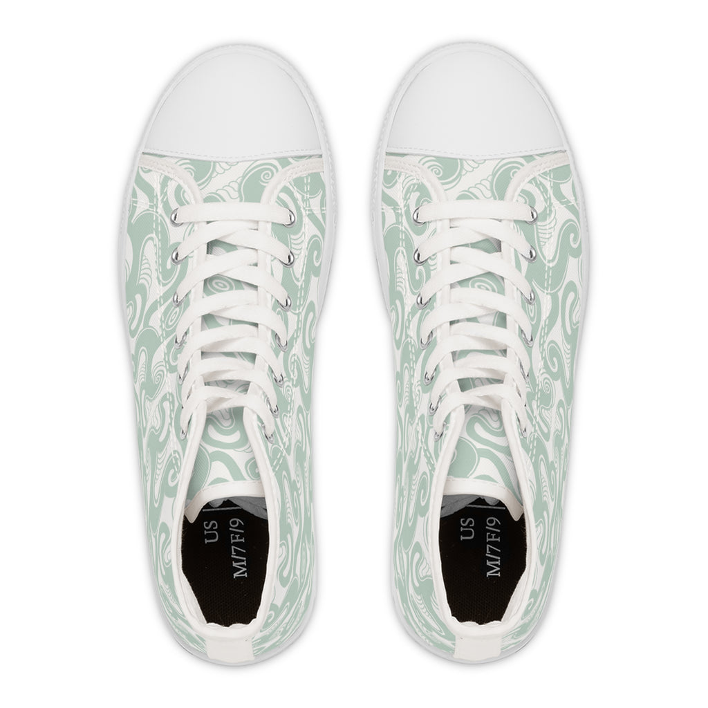 Women's High Top Sneakers — Mint Swirl Pattern Casual Canvas Shoes #st542887