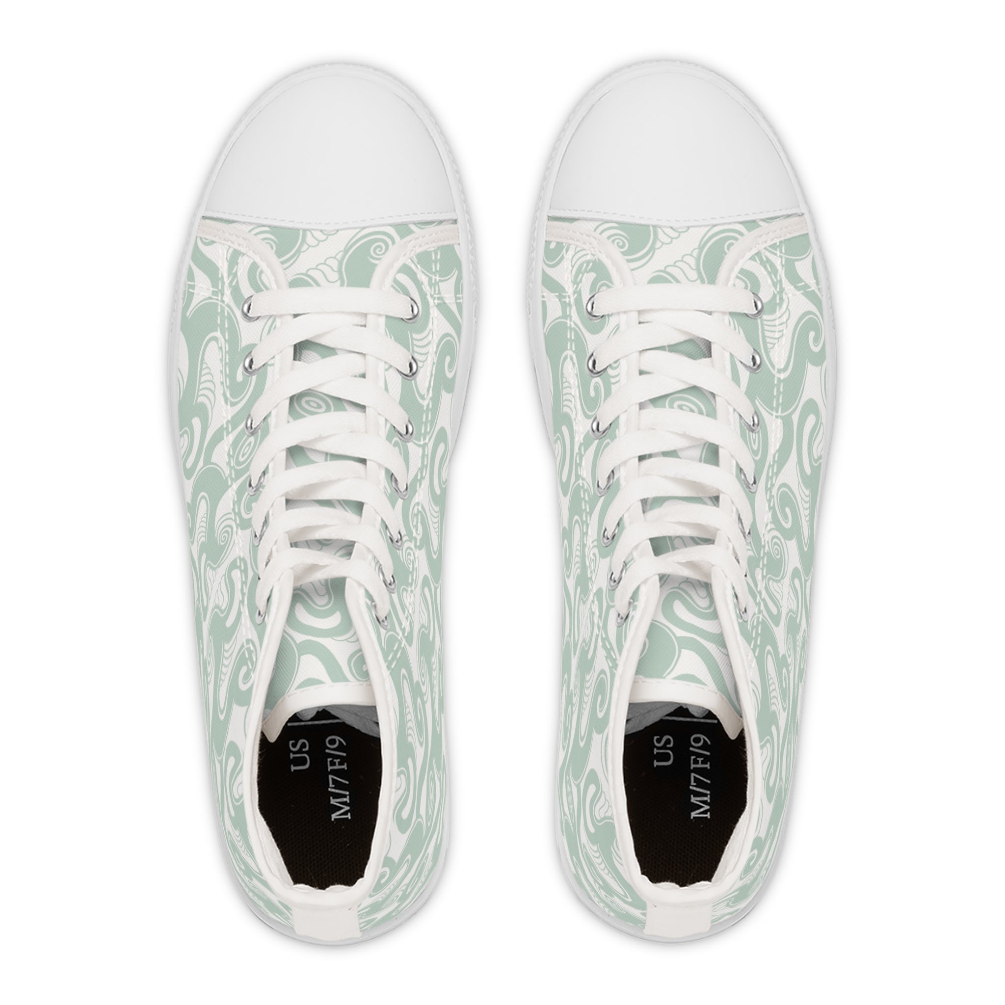 Women's High Top Sneakers — Mint Swirl Pattern Casual Canvas Shoes #st542887