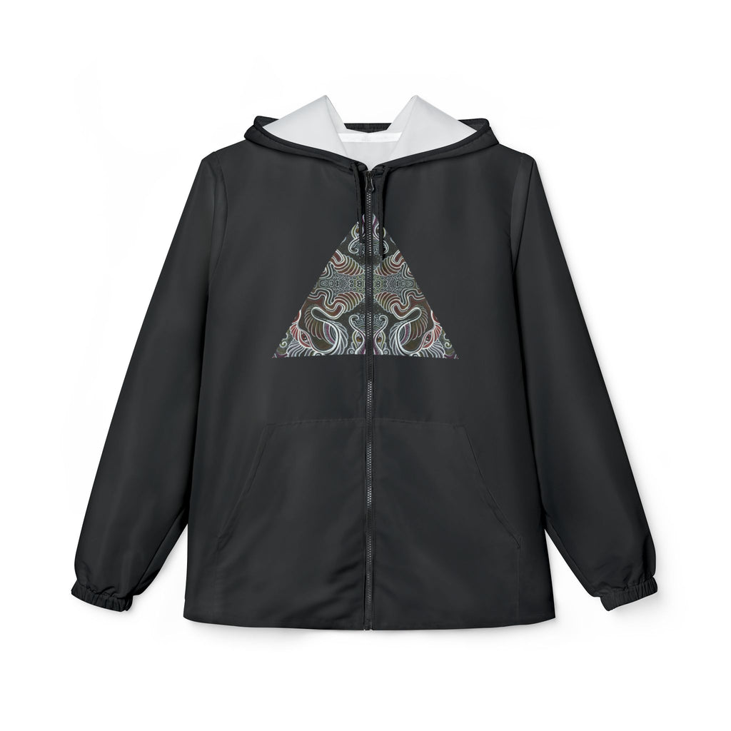 Abstract Triangle Pattern Windbreaker Jacket — Geometric Tribal Print Hooded Jacket #wj3421