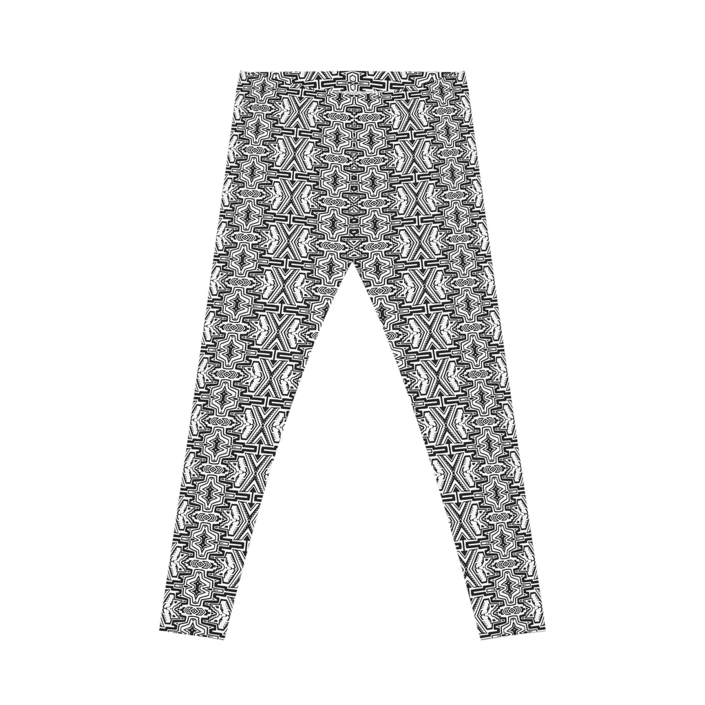 Black & White Geometric Allover Leggings — Patterned Women's Casual Leggings #jh08754