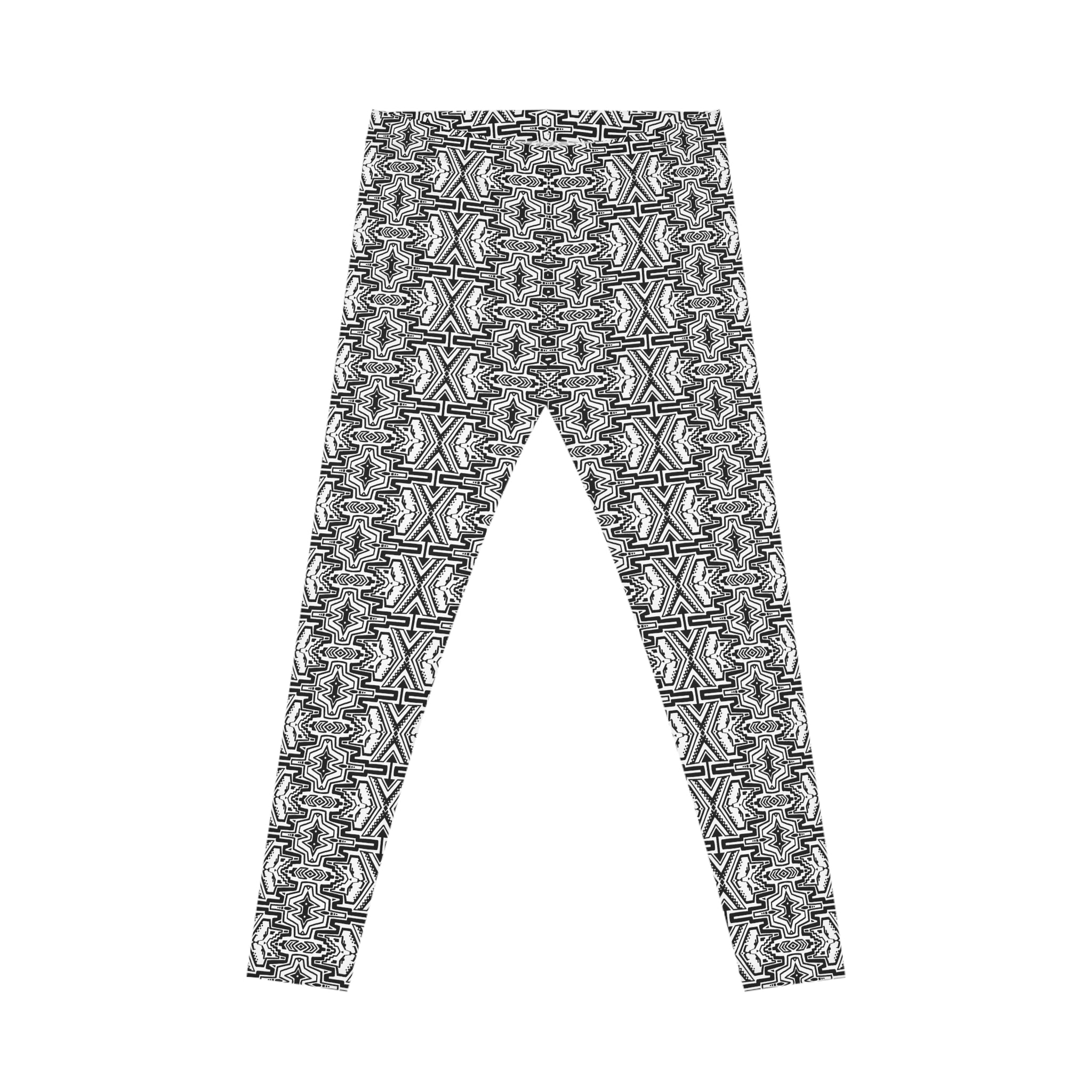 Black & White Geometric Allover Leggings — Patterned Women's Casual Leggings #jh08754