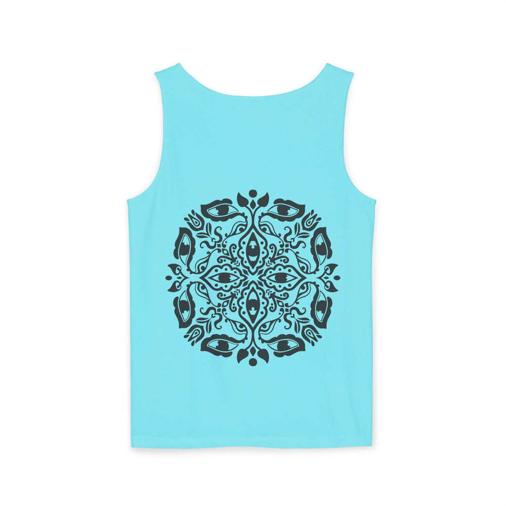 Boho Mandala Tank Top — Black Floral Circular Graphic Tank #fr3