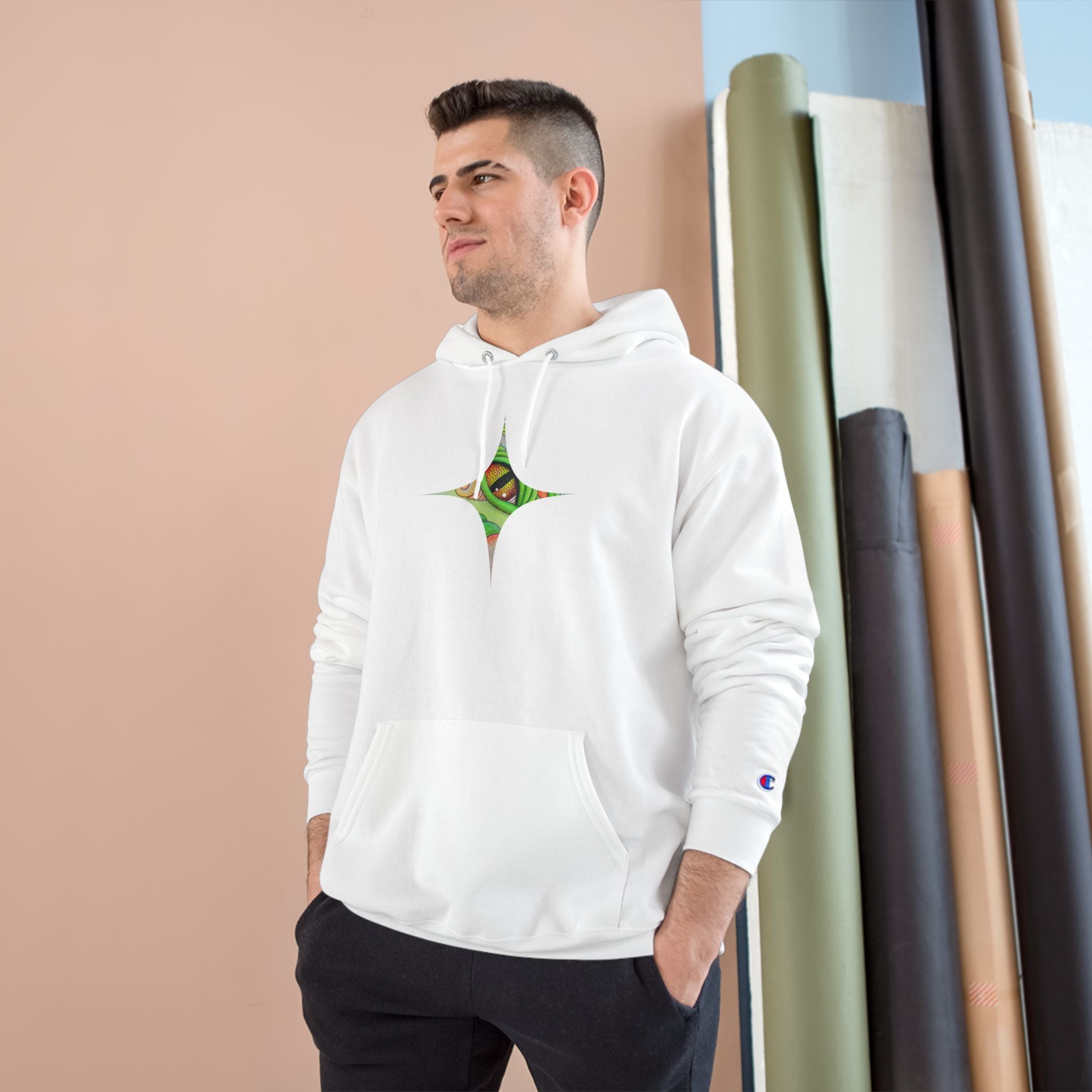 Hoodie — Psychedelic Green Eye Triangle Champion Hoodie #g86478