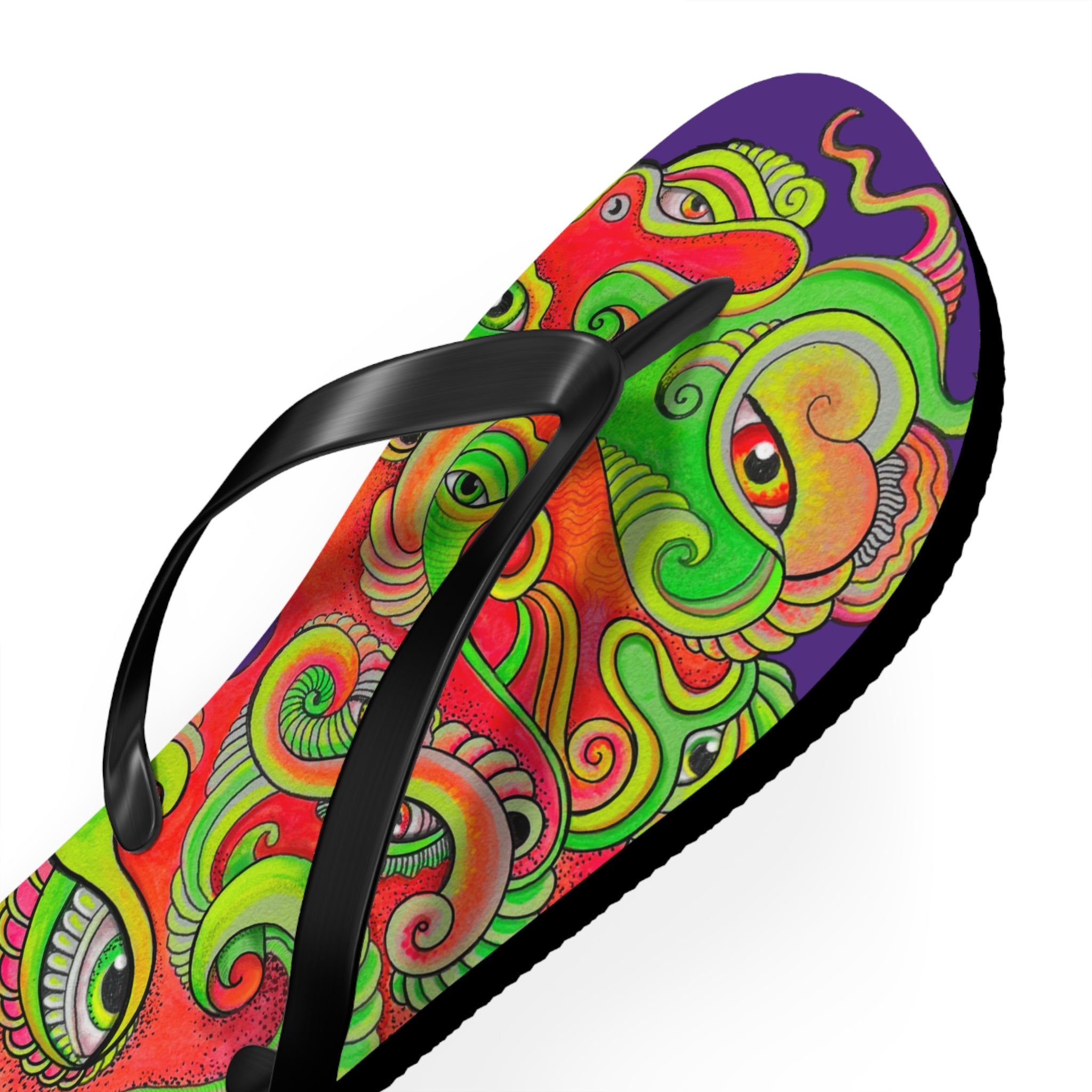 Psychedelic Eye Pattern Flip Flops — Colorful Trippy Summer Sandals #s873455211