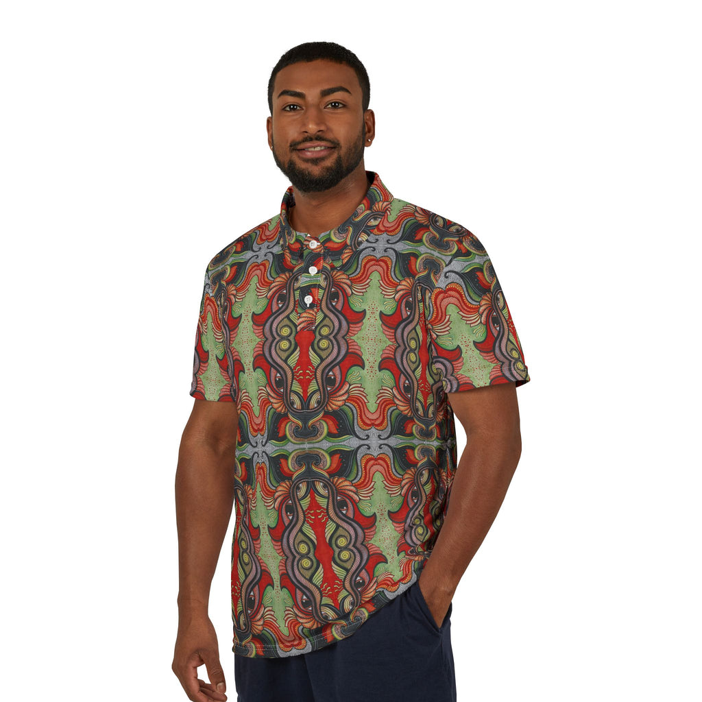 Psychedelic Kaleidoscope Polo Shirt — Retro Abstract All-Over Print #d24667