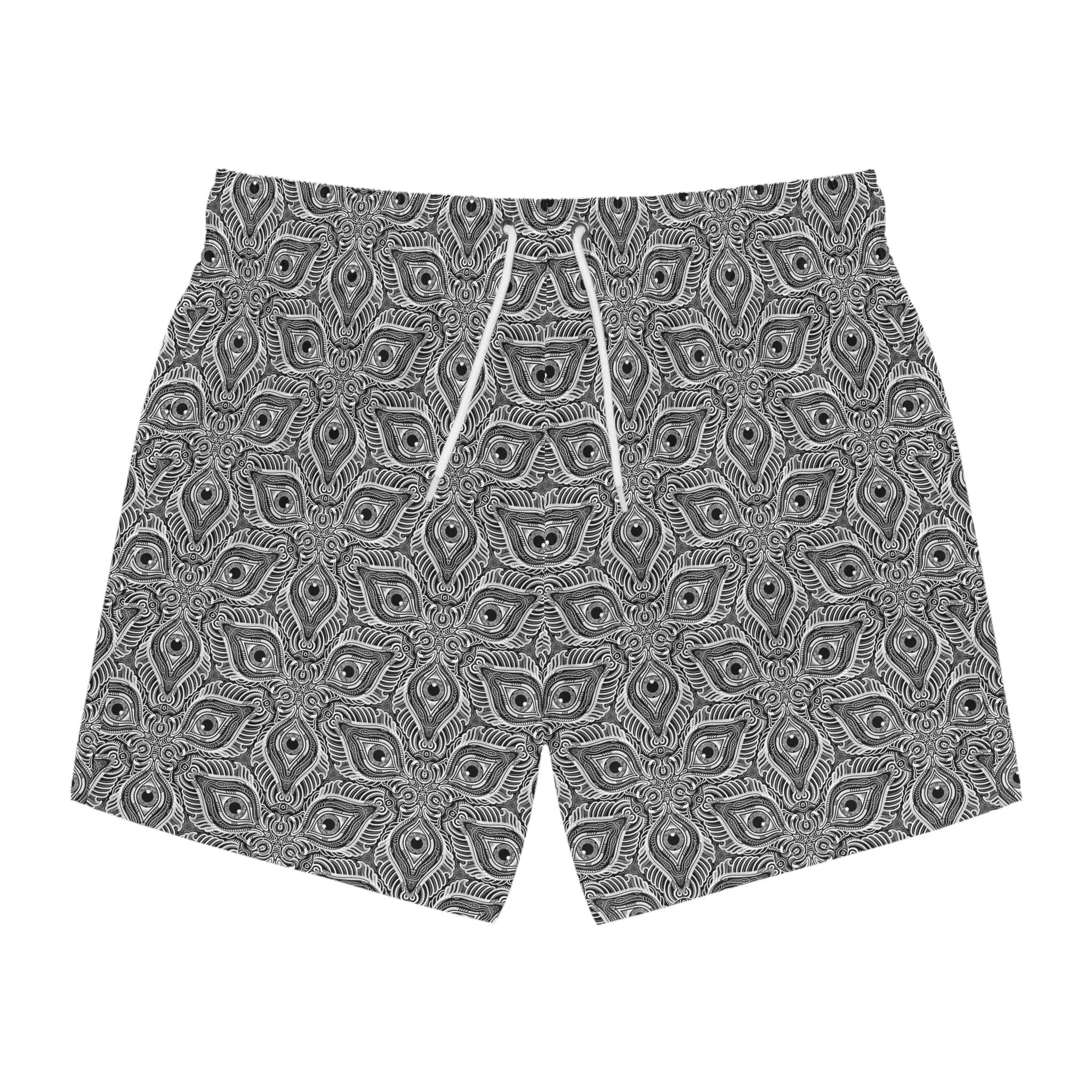 Monochrome Geometric Swim Trunks — Kaleidoscope Tile Pattern #st3