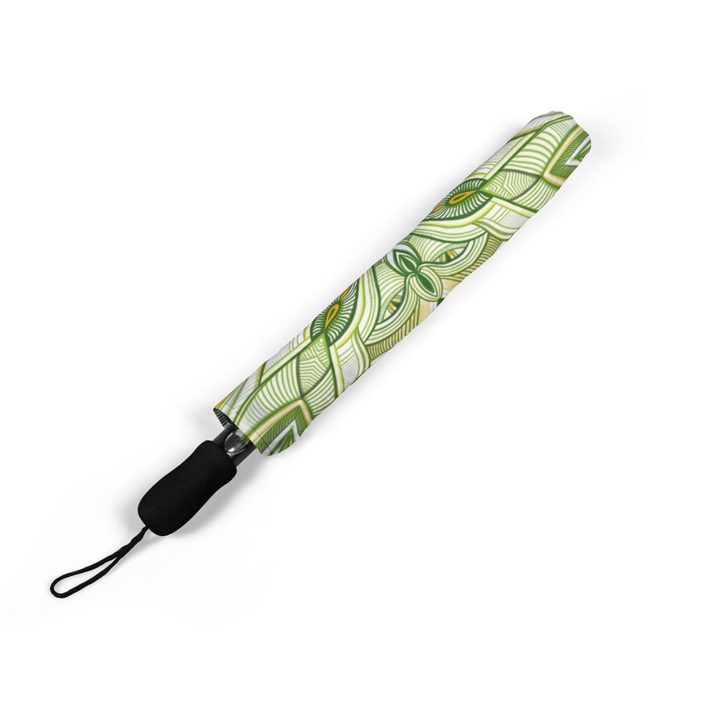 Floral Kaleidoscope Foldable Umbrella – Green & Peach Semi-Automatic Travel Umbrella #a11