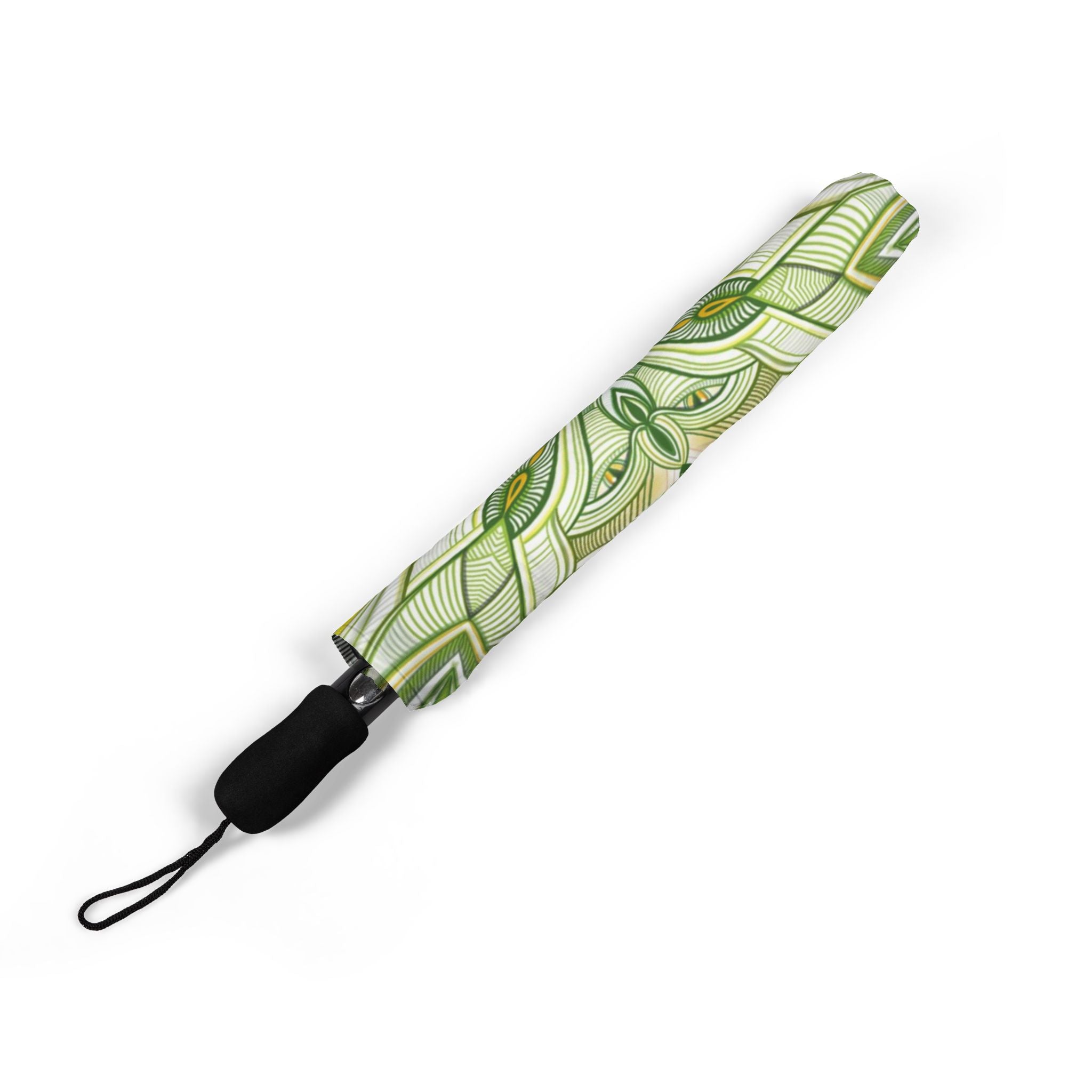 Floral Kaleidoscope Foldable Umbrella – Green & Peach Semi-Automatic Travel Umbrella #a11