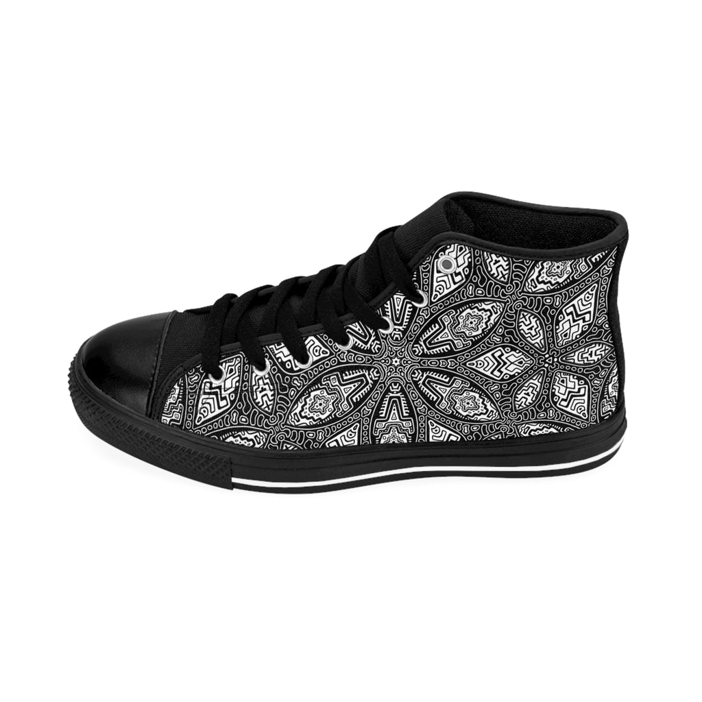 High-Top Sneakers — Monochrome Kaleidoscope Pattern #gds6308