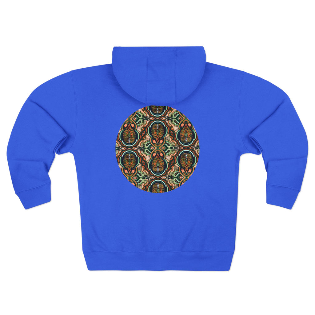 Geometric Tribal Pattern Zip Hoodie — Earthy Mandala Triangle & Circle Design #zh137