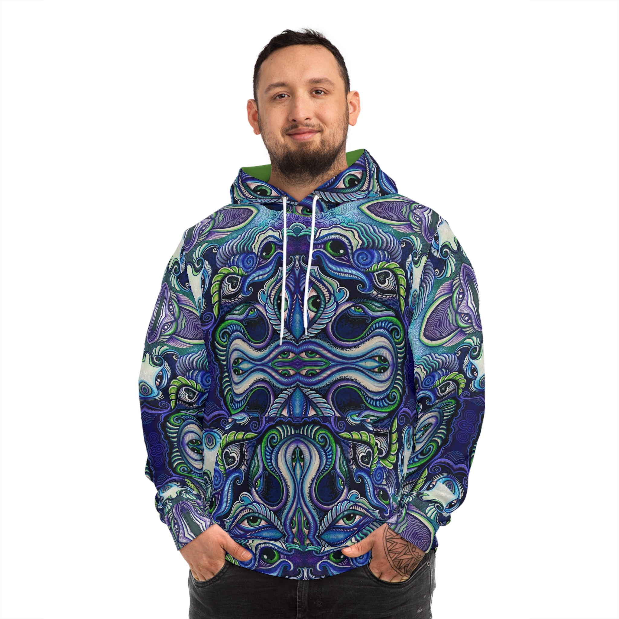 Psychedelic Kaleidoscope Hoodie — Blue Green All-Over Print Fashion Hoodie #g86469