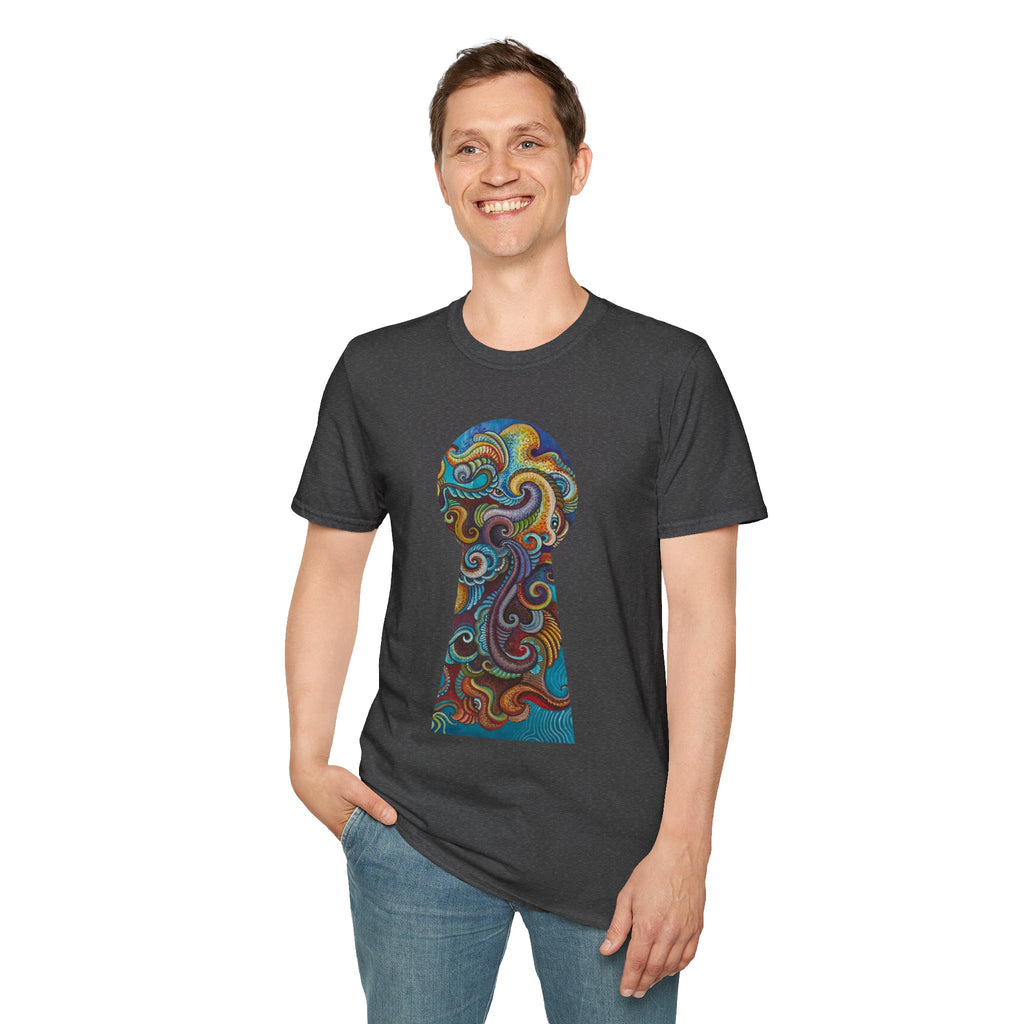 Psychedelic Keyhole T-Shirt — Colorful Swirl Art Tee #tsc8765