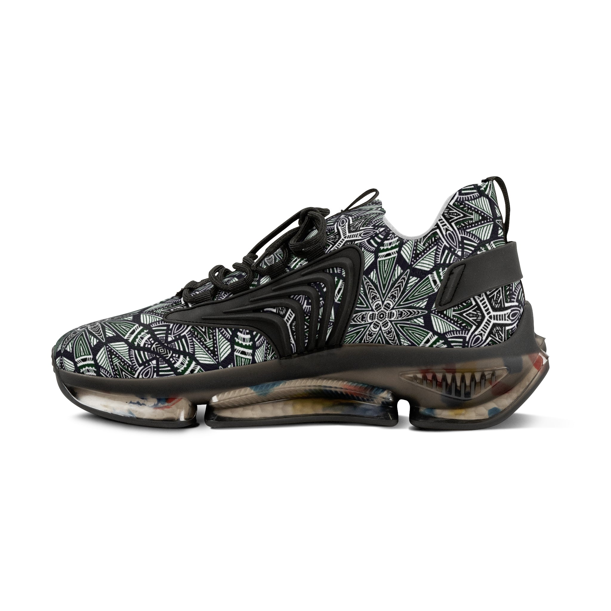 Men's Mesh Sneakers — Green Geometric Athletic Shoes #h08657