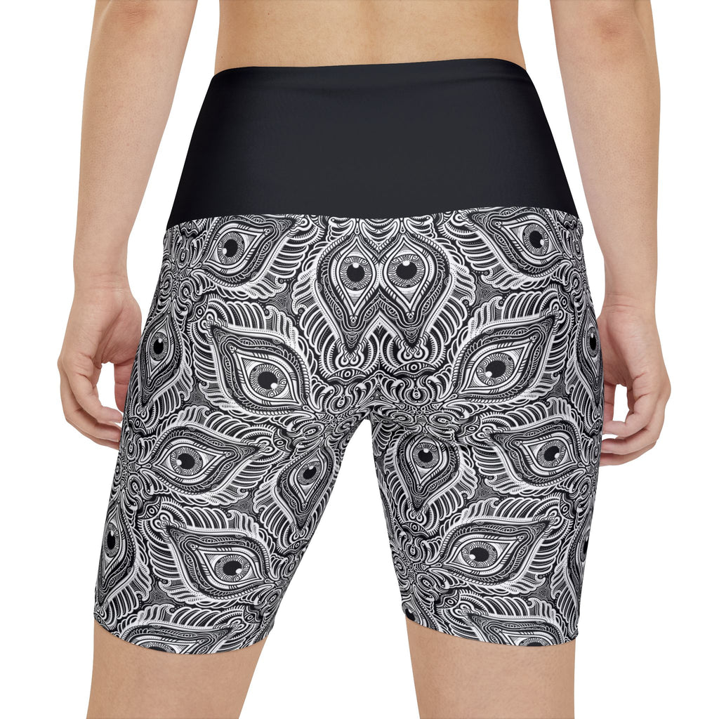 Women's Patterned Workout Shorts — Black & White Mandala Activewear. #ws78