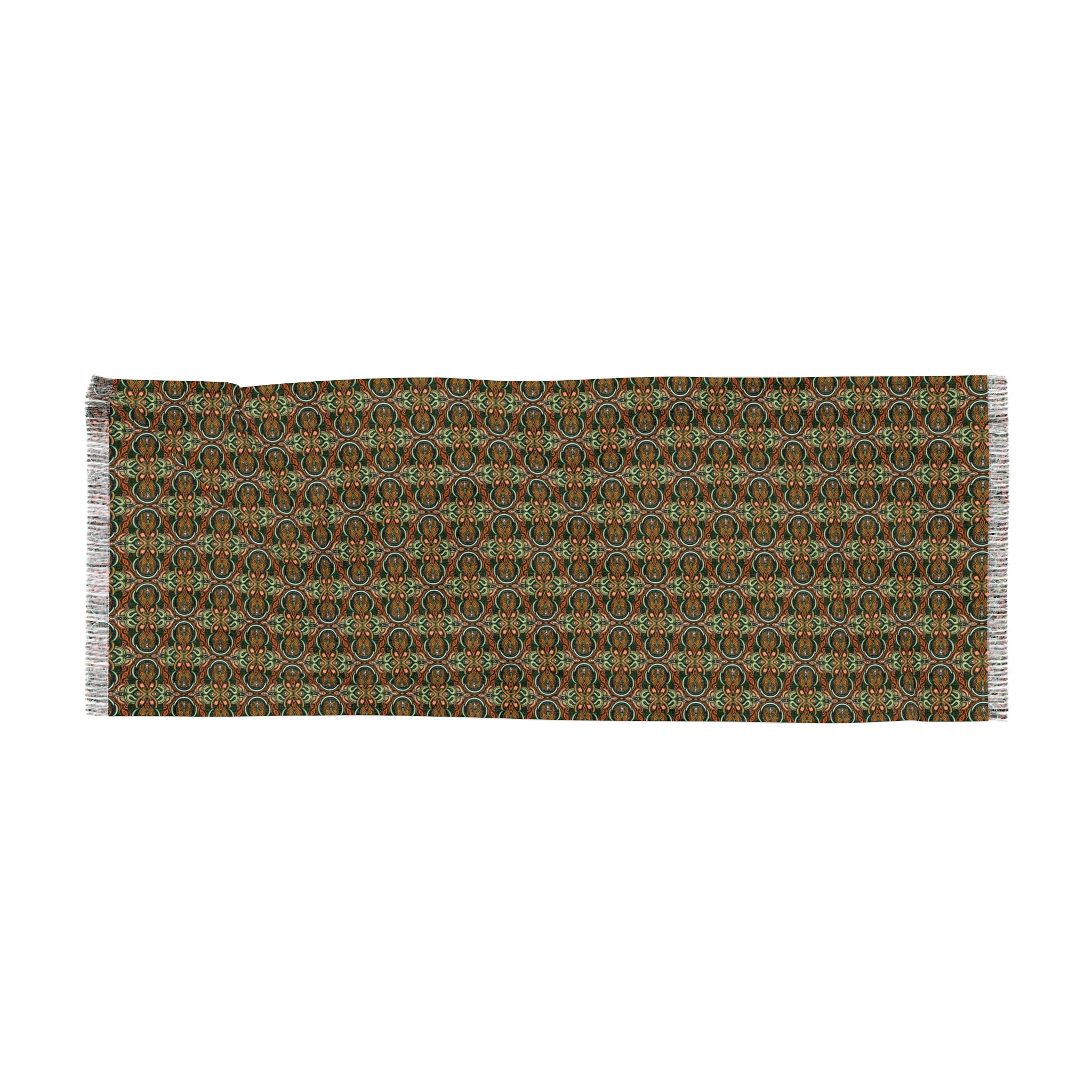 Lightweight Boho Mosaic Scarf — Earthy Geometric Pattern #u87546899