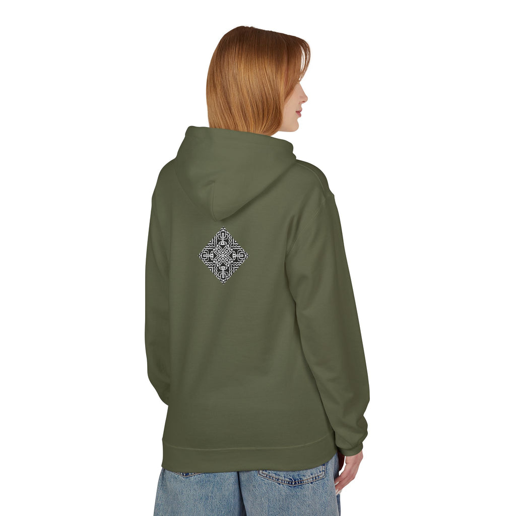 Geometric Mandala Hoodie — Monochrome Diamond Line Art Chest & Back Print #k0873568