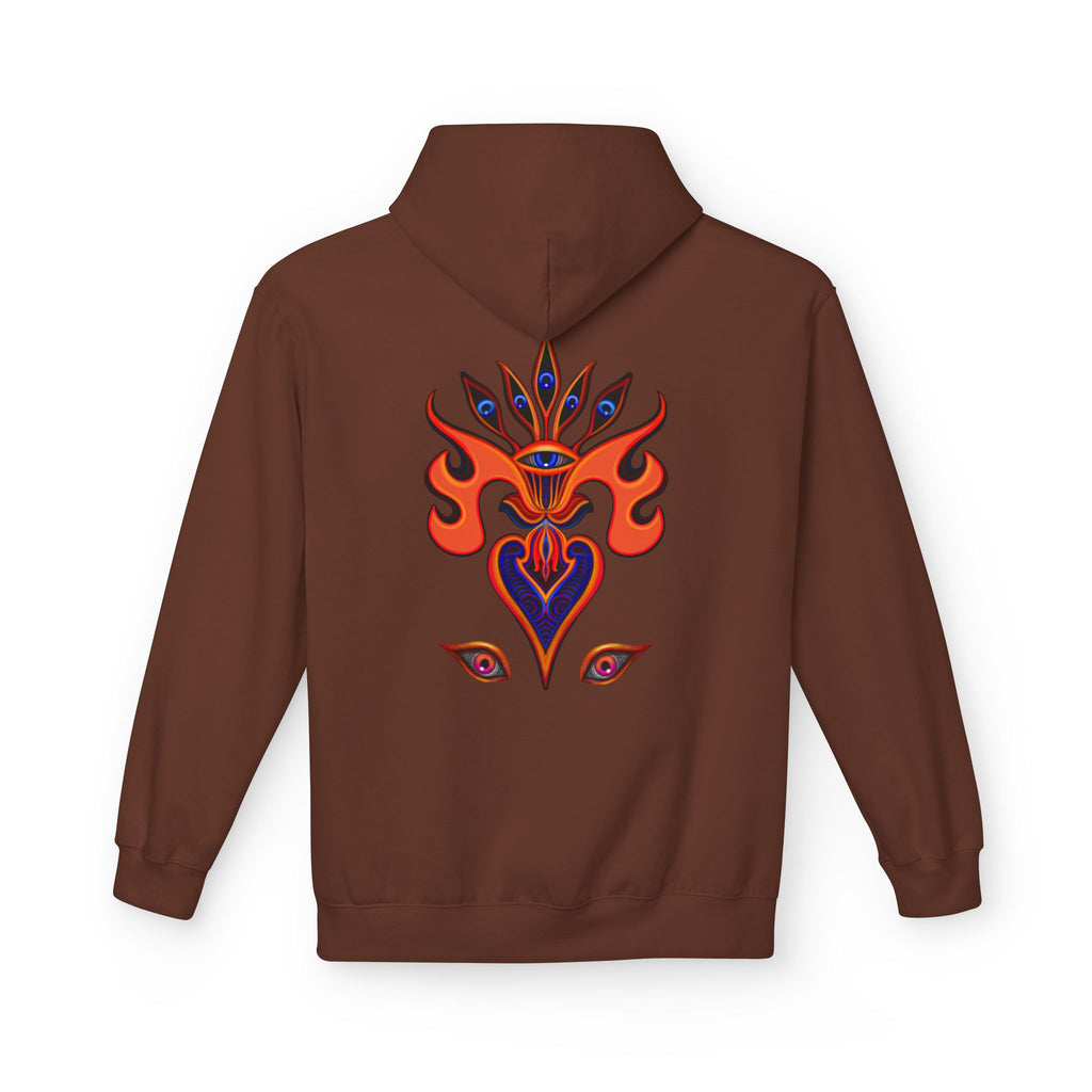 Psychedelic Third-Eye Heart Hoodie | Surreal Eye Motif, Flame Crown