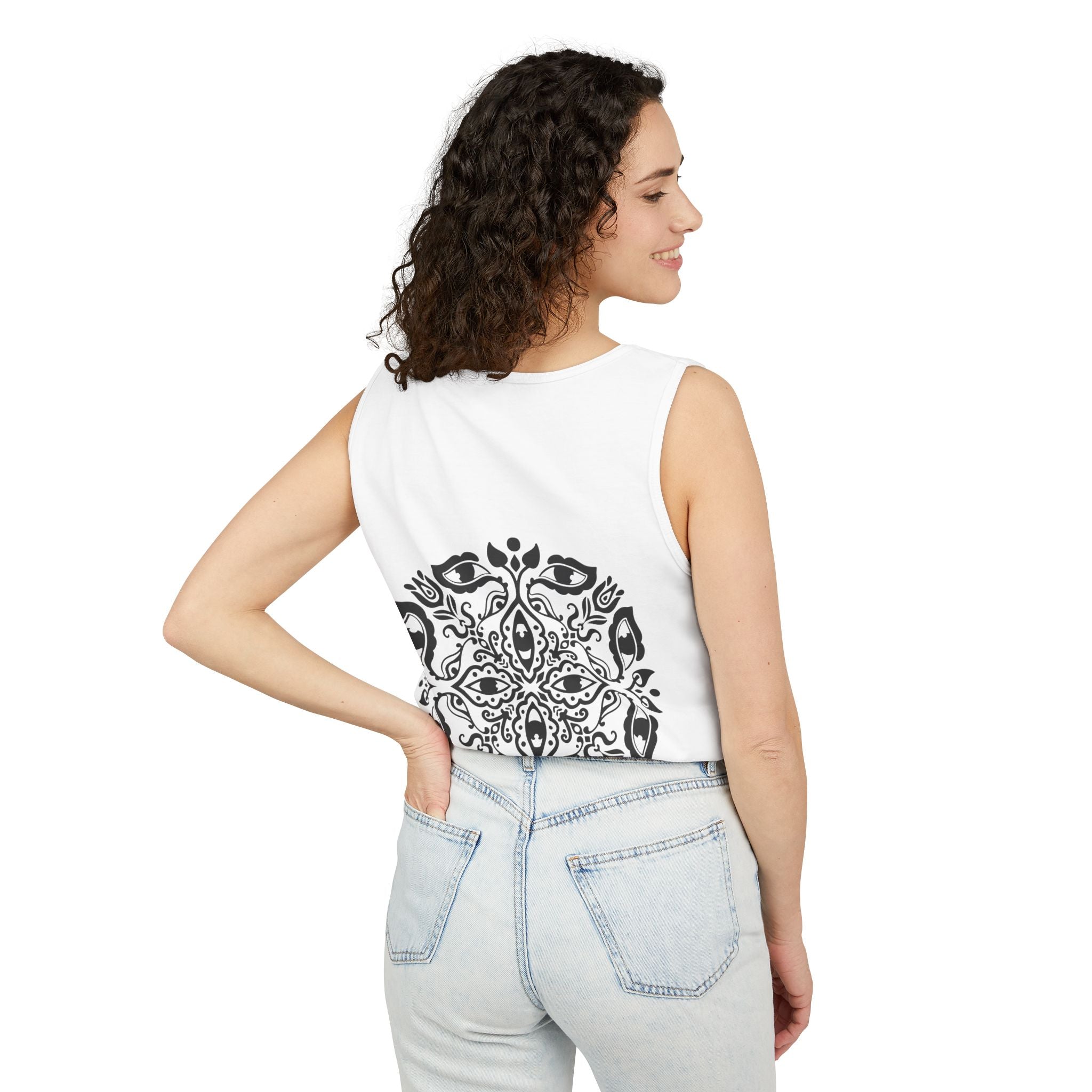 Boho Mandala Tank Top — Black Floral Circular Graphic Tank #fr3
