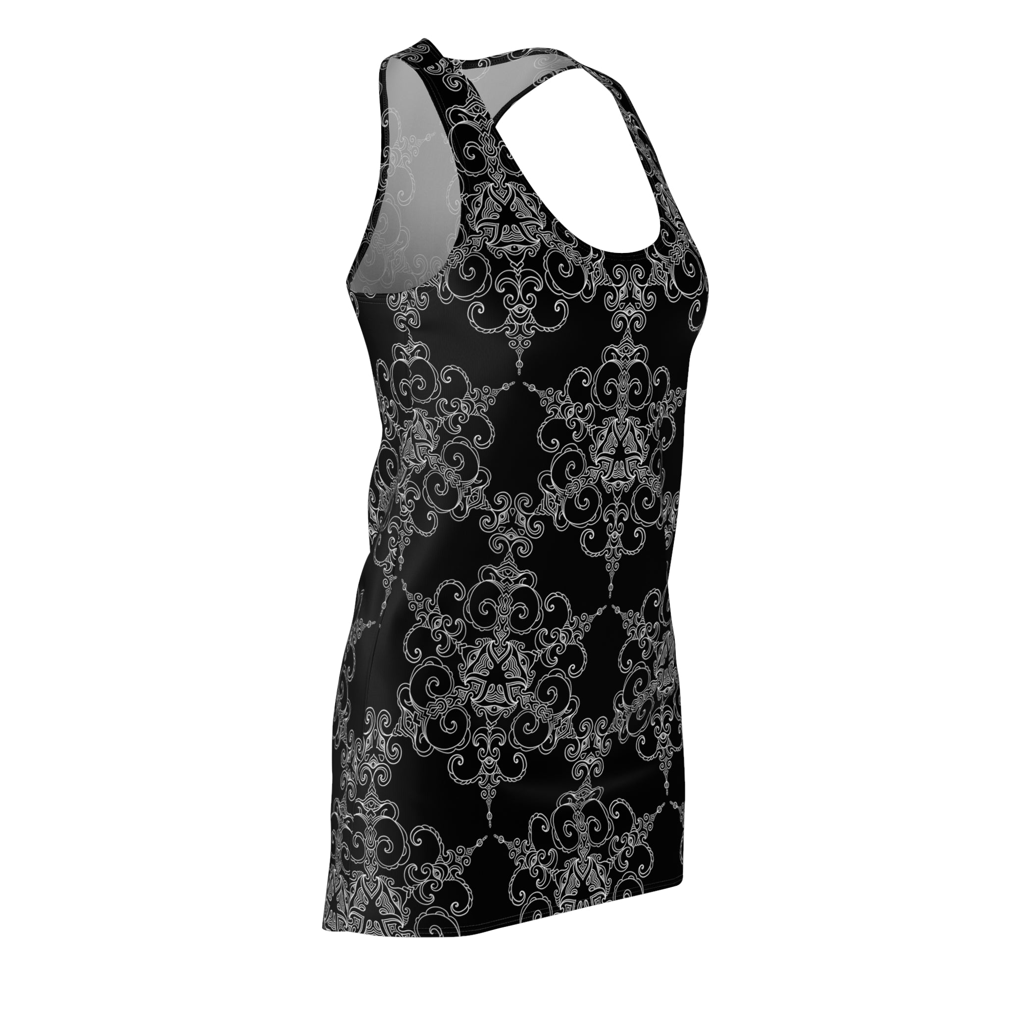 Black Baroque Racerback Dress — Gothic Ornate AOP Midi #ho984556