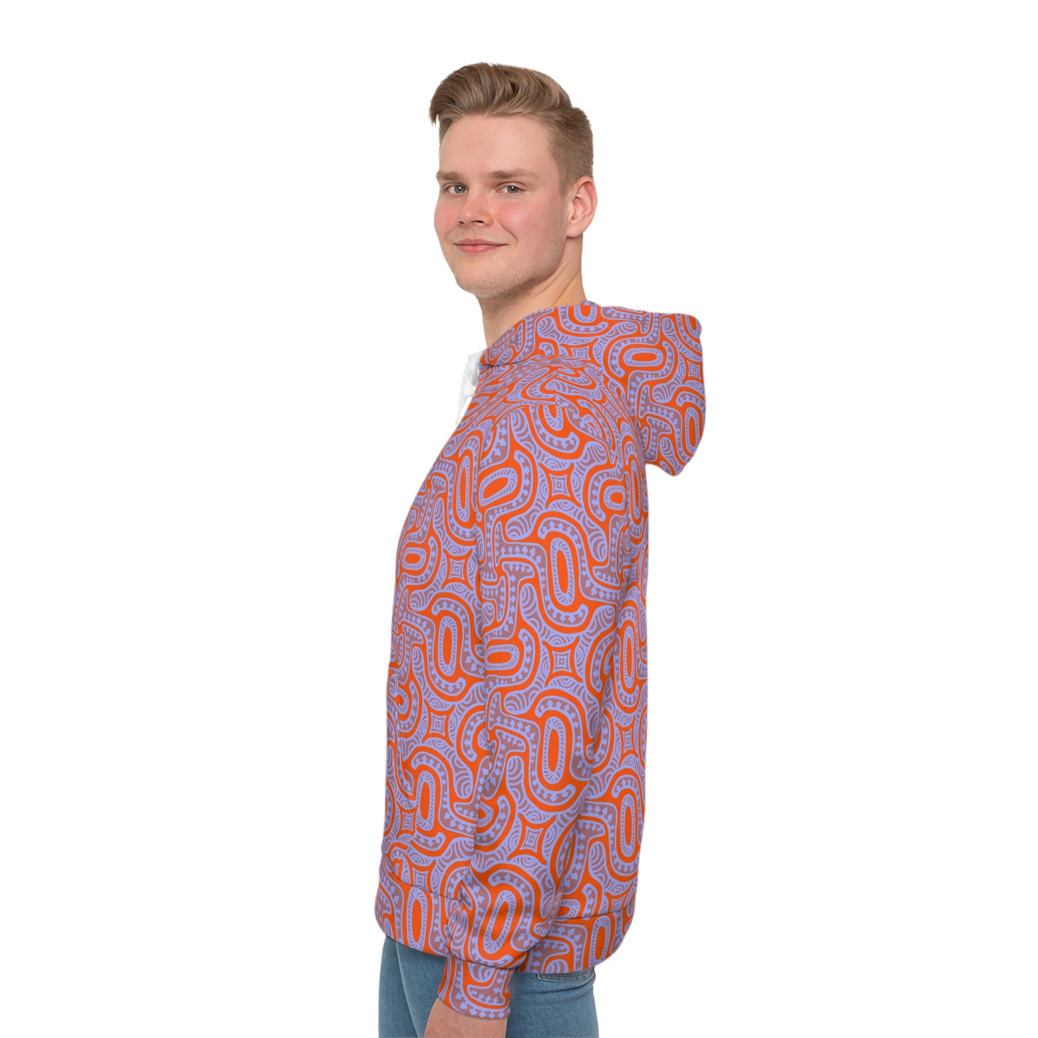 Abstract Orange Loop Pattern Hoodie — All-Over Print Casual Pullover #u976439