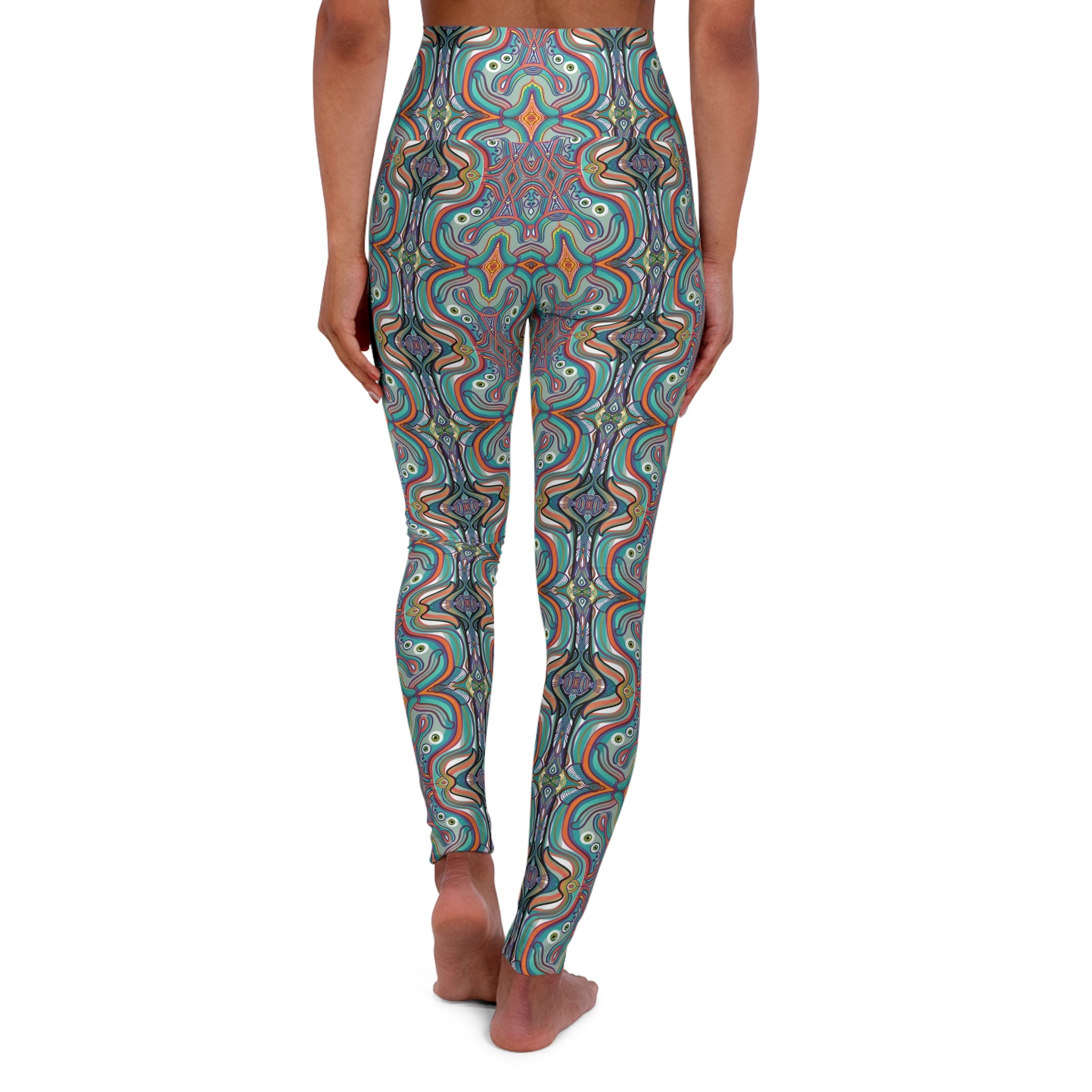 High-Waist Psychedelic Pattern Yoga Leggings — Vibrant Abstract AOP #g974322