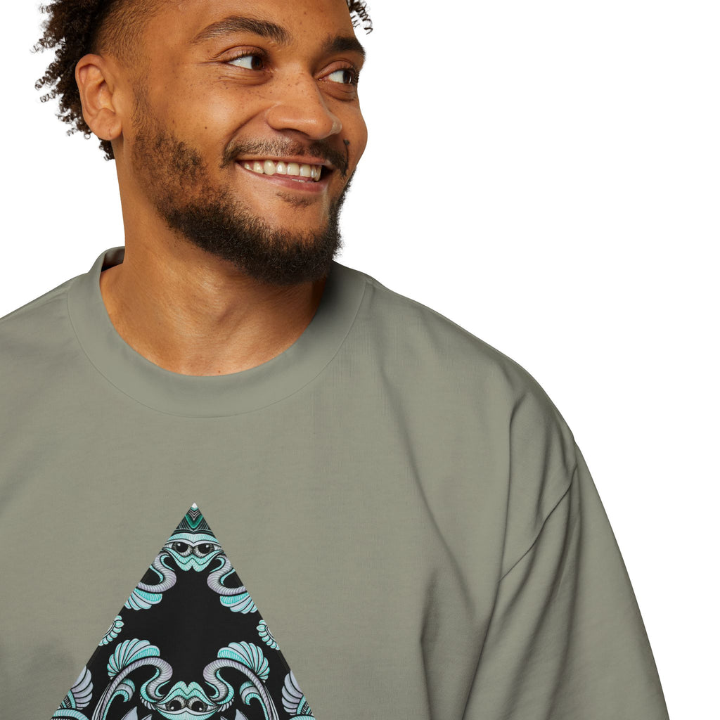 Men's Oversized Tee — Geometric Wave Pattern Diamond & Back Panel Graphic #gwp21
