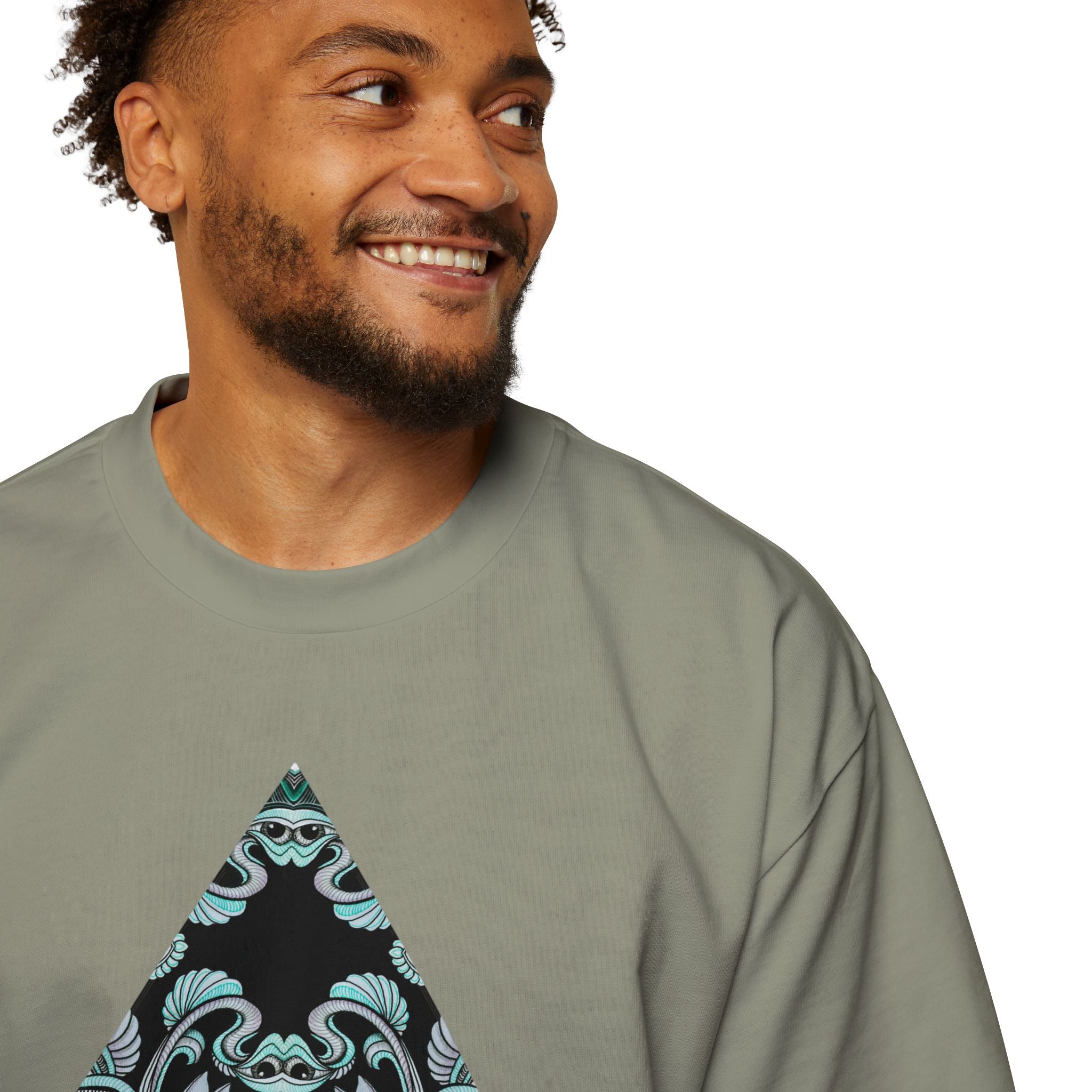 Men's Oversized Tee — Geometric Wave Pattern Diamond & Back Panel Graphic #gwp21