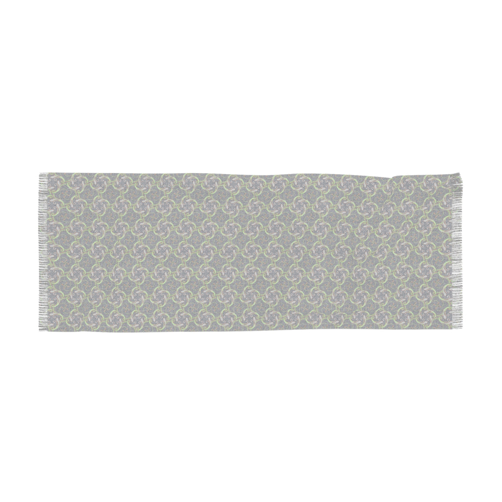 Lightweight Geometric Pattern Scarf – Green & Navy Woven Fringe Wrap #ls1