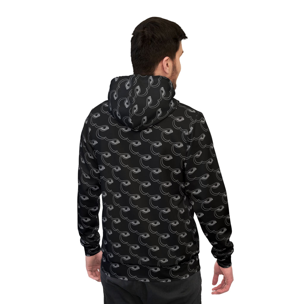 All-Over Print Black Wave Pattern Hoodie — Athletic Graphic Pullover #ur8373597