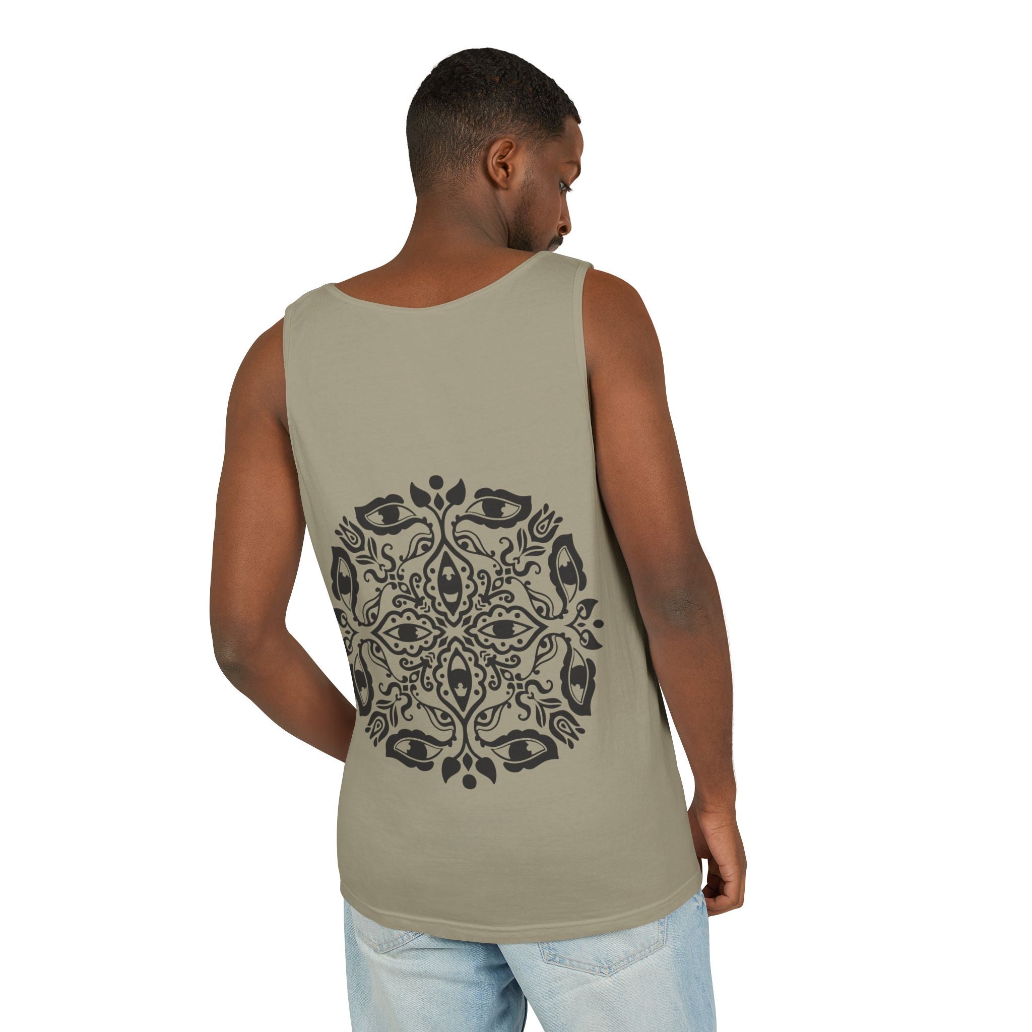 Boho Mandala Tank Top — Black Floral Circular Graphic Tank #fr3