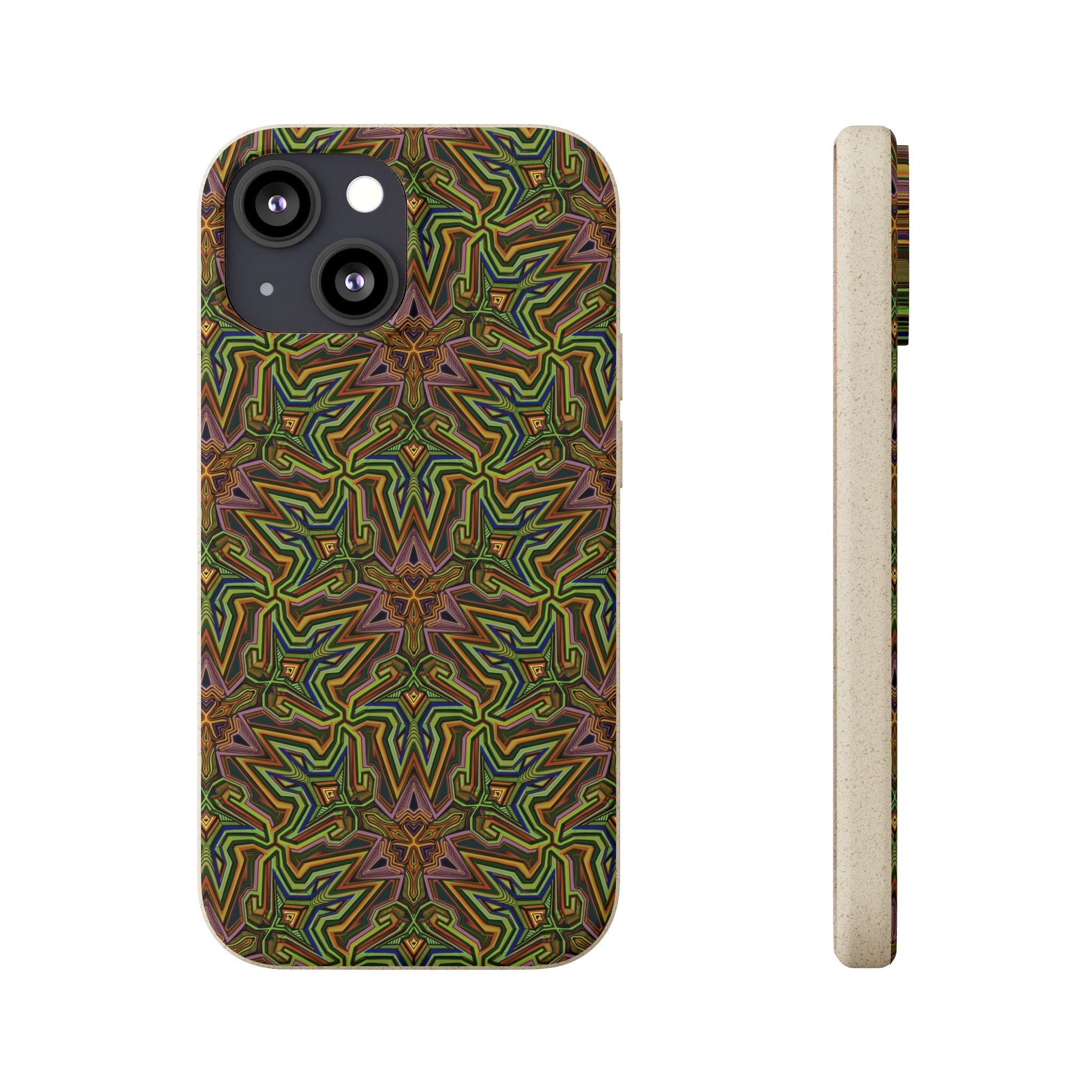 Biodegradable Phone Case — Earthy Green Kaleidoscope Pattern #c3