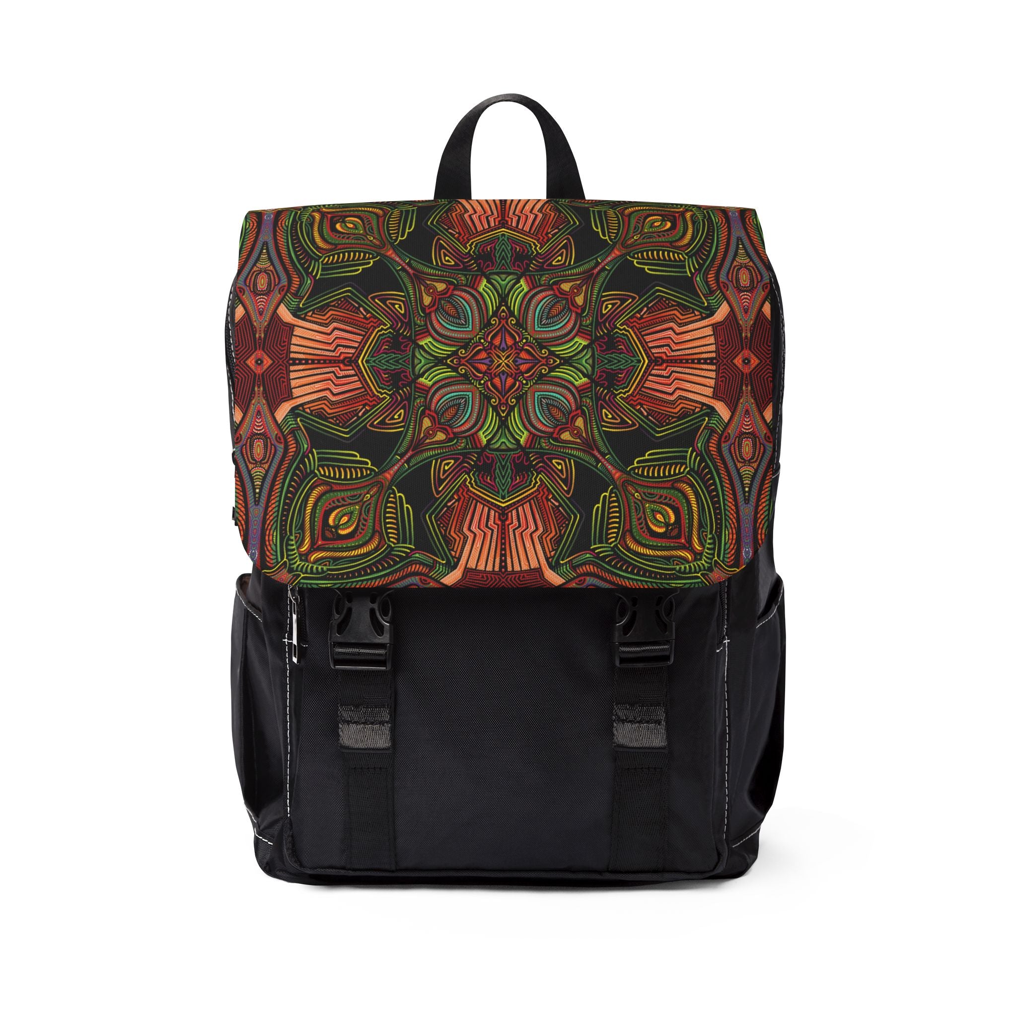 Bohemian Kaleidoscope Backpack - Artistic Mandala Flap Daypack #fd1