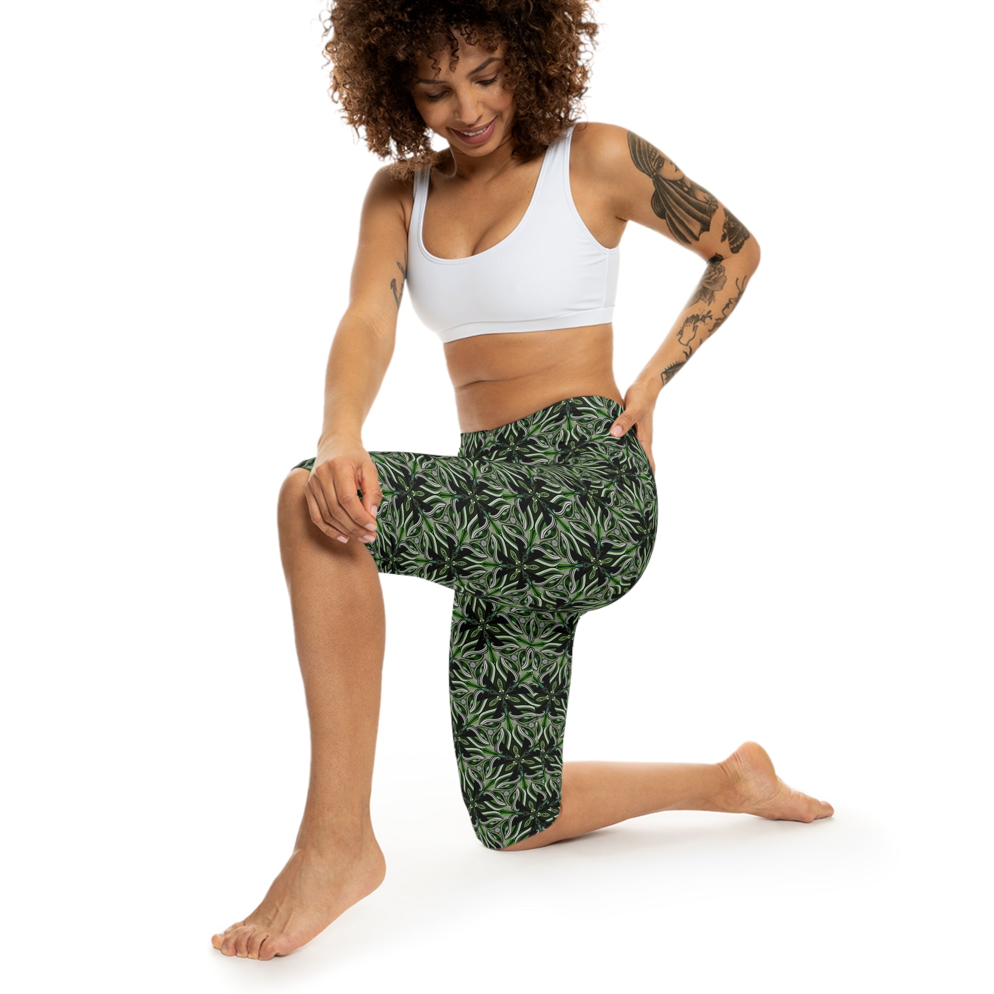 Capri Leggings — Green Botanical Kaleidoscope Print #CL1