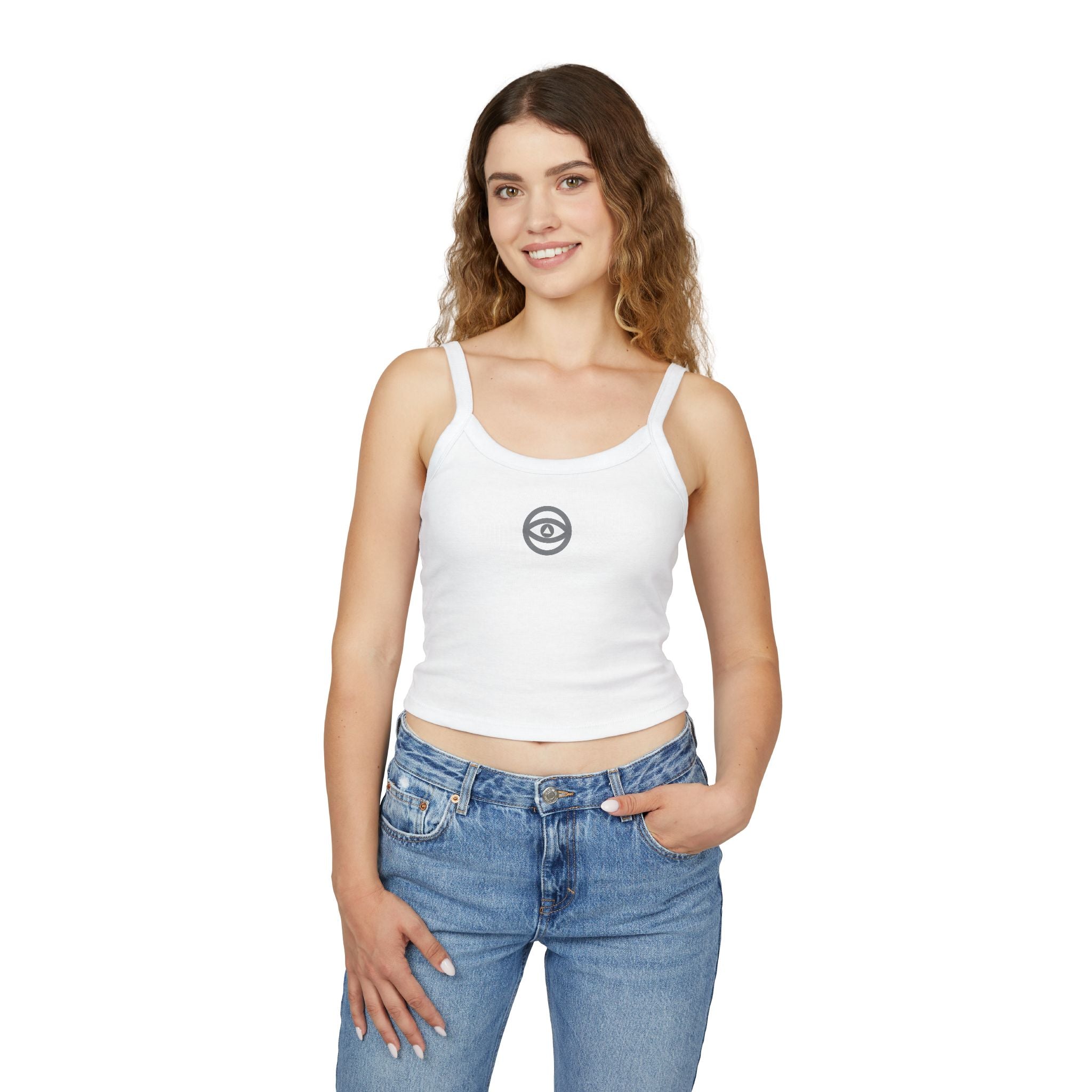 Women's Eye Logo Spaghetti Strap Tank Top — Minimal Graphic Crop #d 11346543