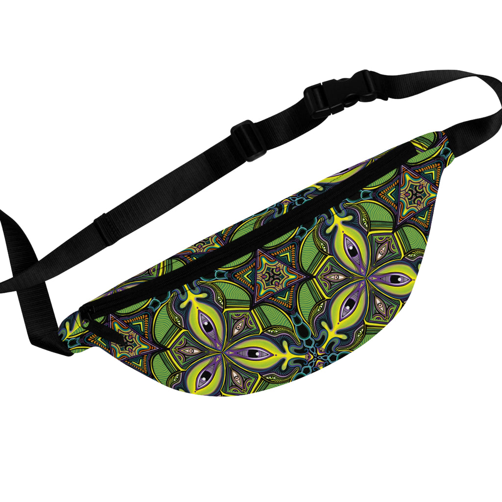Green Kaleidoscope Fanny Pack — Psychedelic Floral Waist Bag #psb22