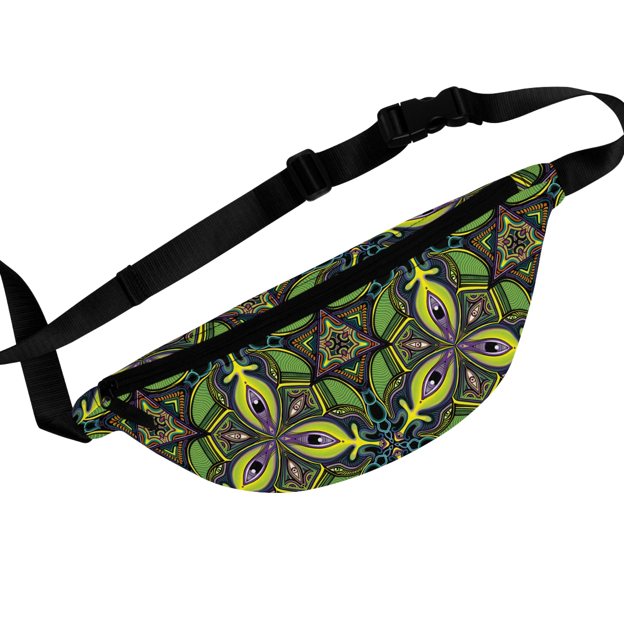 Green Kaleidoscope Fanny Pack — Psychedelic Floral Waist Bag #psb22