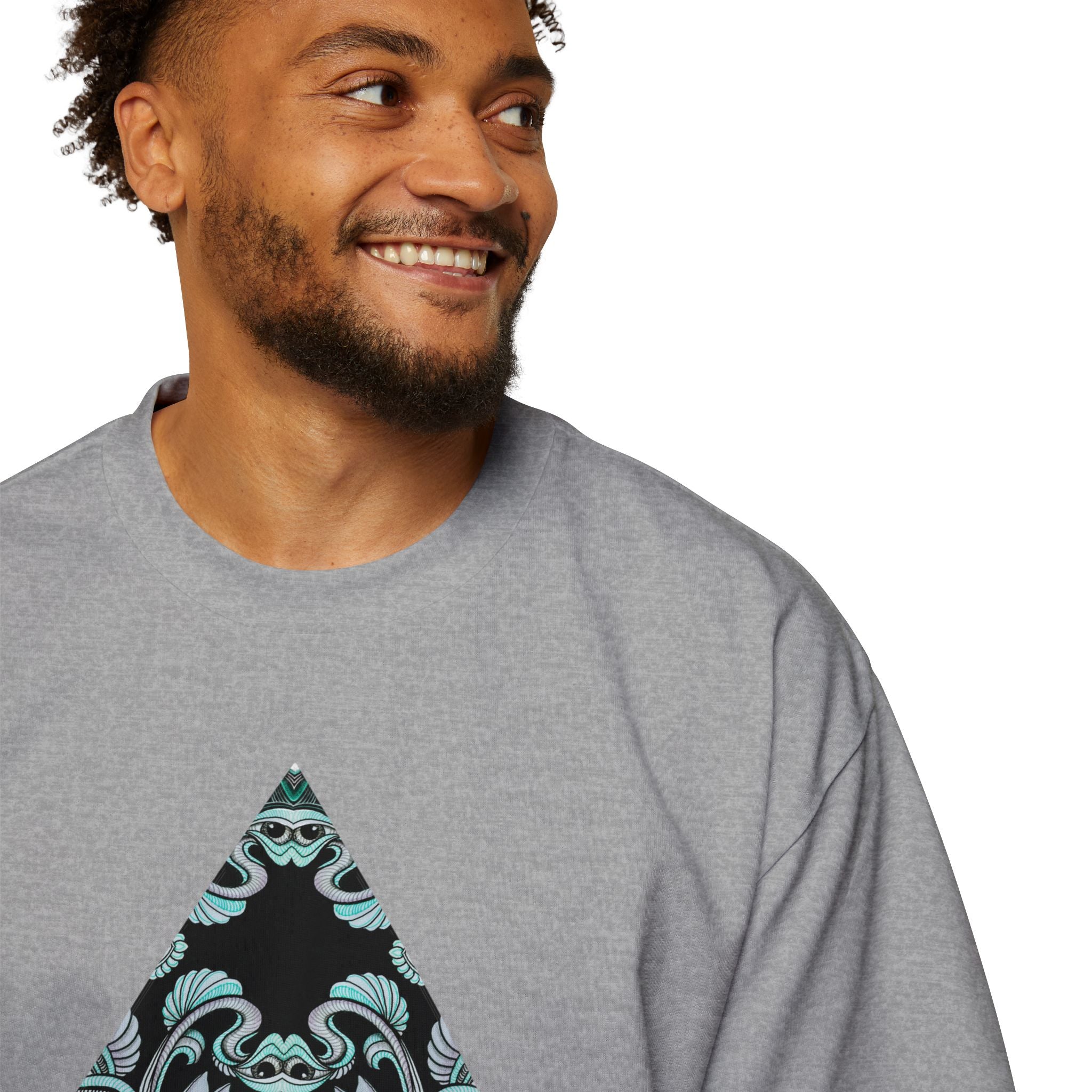 Men's Oversized Tee — Geometric Wave Pattern Diamond & Back Panel Graphic #gwp21