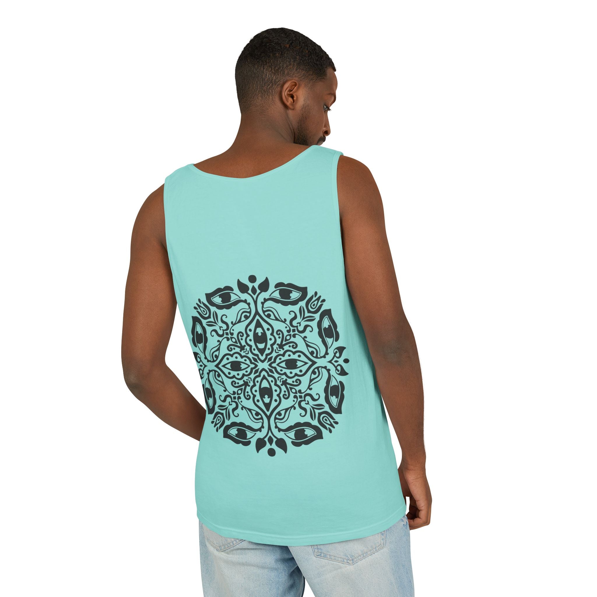 Boho Mandala Tank Top — Black Floral Circular Graphic Tank #fr3