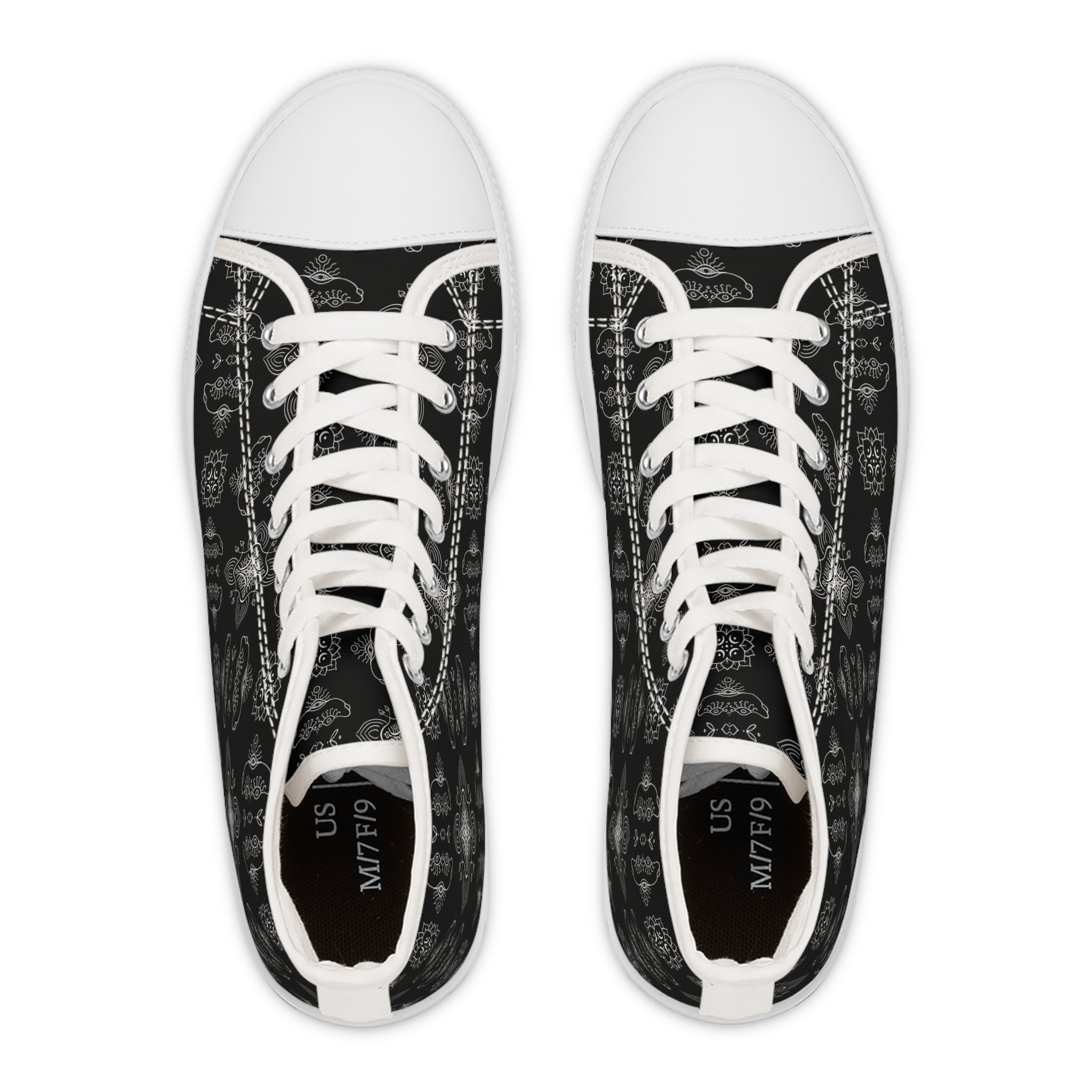 High Top Sneakers - Black Paisley Pattern Women's Canvas Shoes #d3566