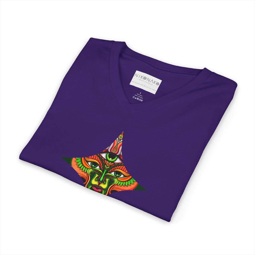 Tribal Mask Diamond Tee — Vibrant Ethnic Face Graphic V‑Neck T‑Shirt #hg 08656