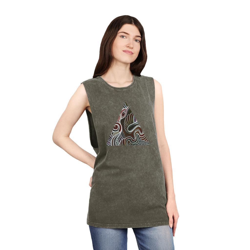 Stonewash Tank Top — Colorful Swirl Triangle Graphic #ew1177