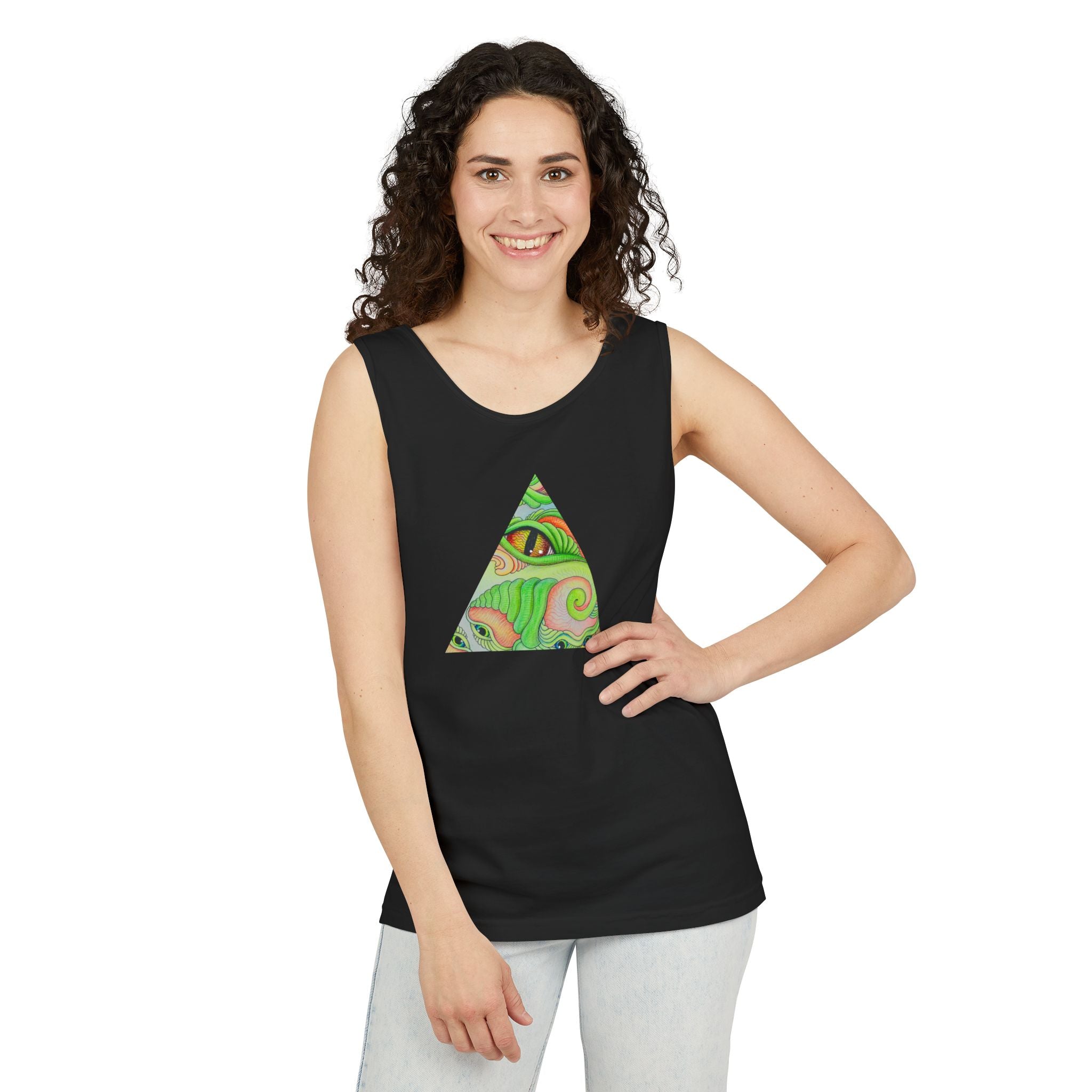 Psychedelic Triangle Tank Top — Green Swirl Eye Graphic #hg772225566