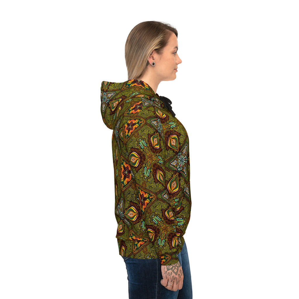 All-Over Print Kaleidoscope Athletic Hoodie — Green Geometric Pattern #k77422